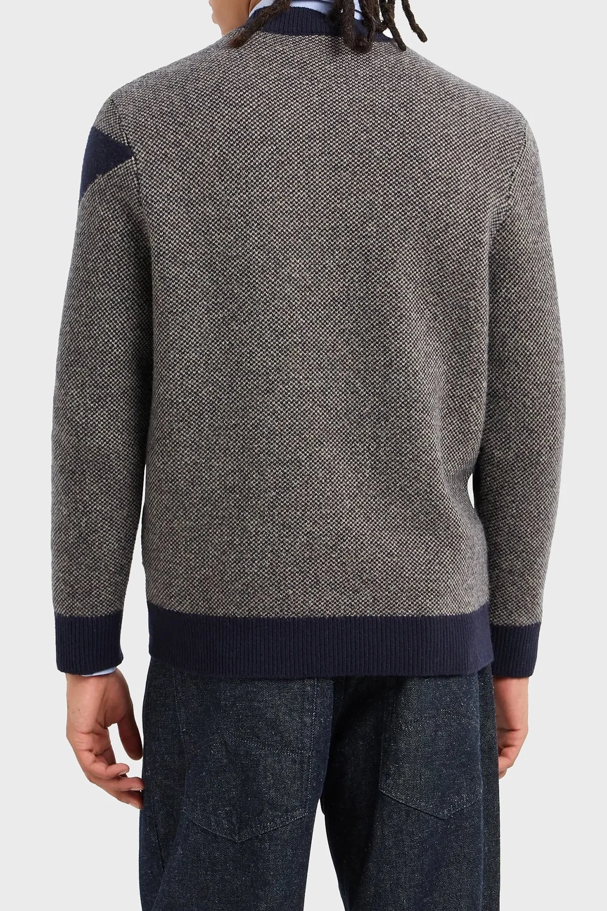 Armani Exchange Yünlü Regular Fit Bisiklet Yaka Jakarlı Örme Erkek Kazak 6DZM2Q ZM4QZ 45AX LACİVERT-GRİ - 2