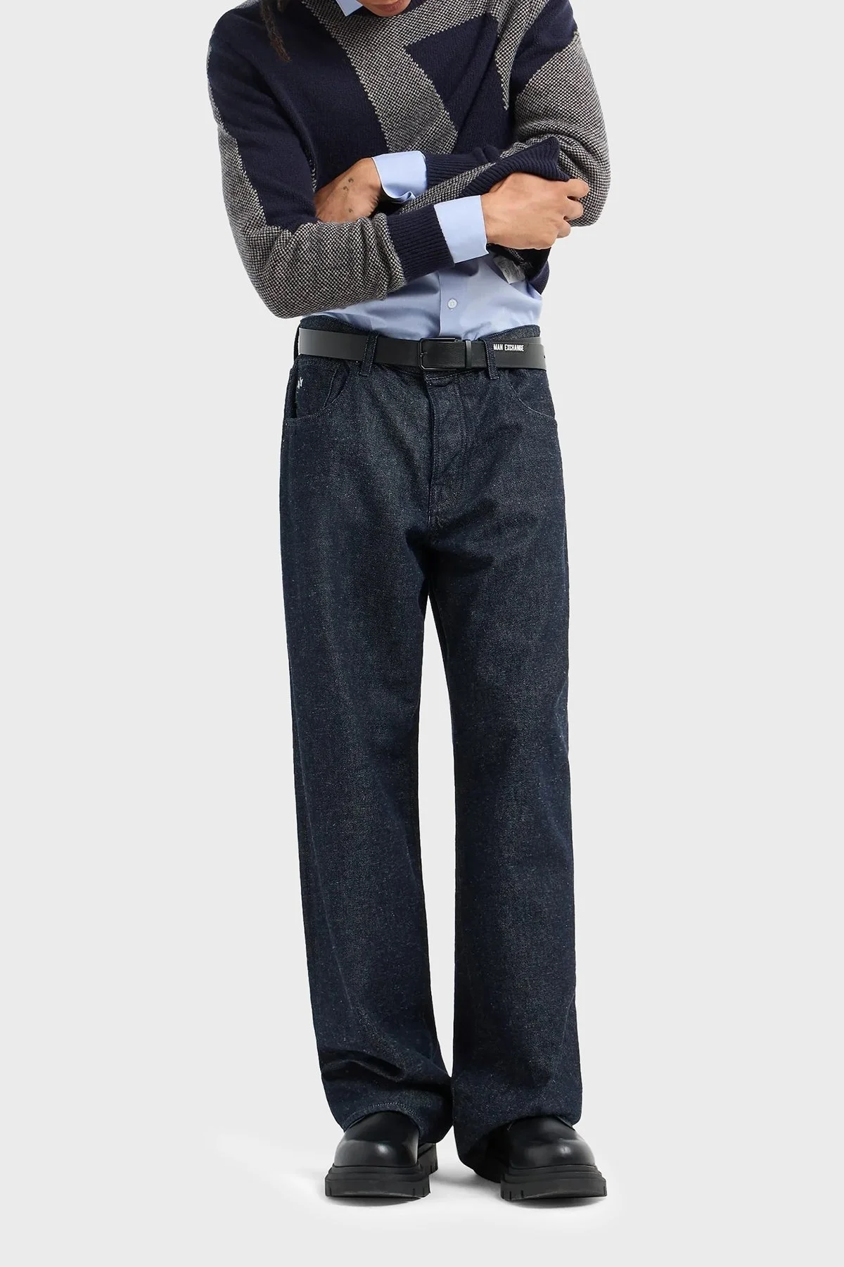 Armani Exchange Yünlü Regular Fit Bisiklet Yaka Jakarlı Örme Erkek Kazak 6DZM2Q ZM4QZ 45AX LACİVERT-GRİ - 3