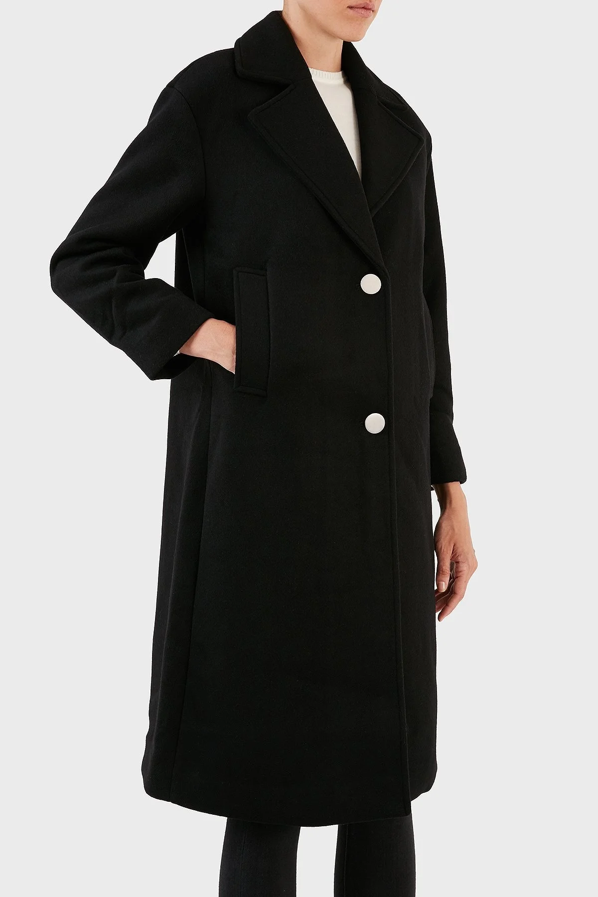 Armani Exchange Yünlü Regular Fit Mono Yaka Düğmeli Bayan Kaban 6RYL40 YN8LZ 1200 SİYAH - 4