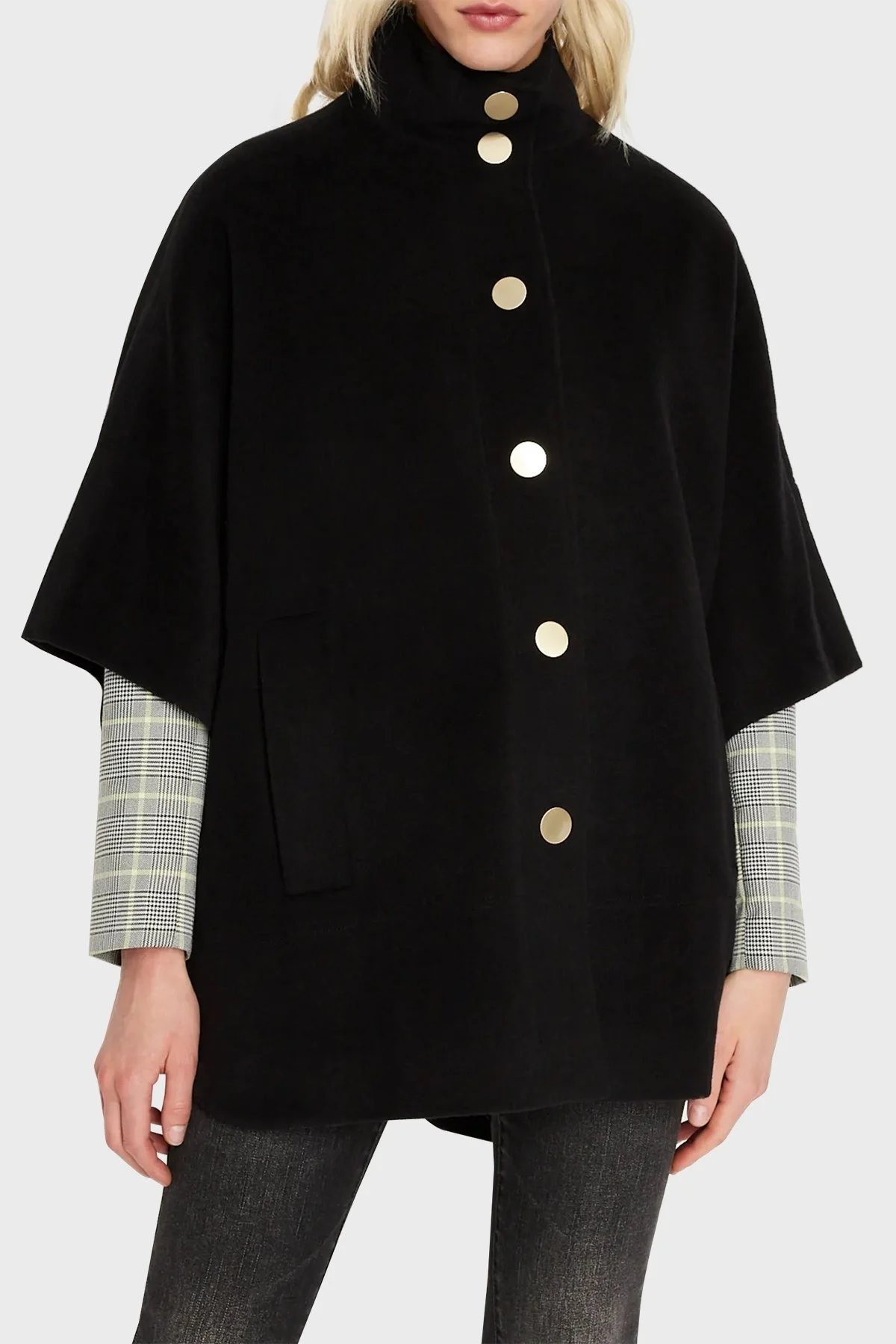 Armani Exchange Yünlü Truvakar Kollu Dik Yaka Bayan Panço 6LYK11 YNHZZ 1200 SİYAH - 1