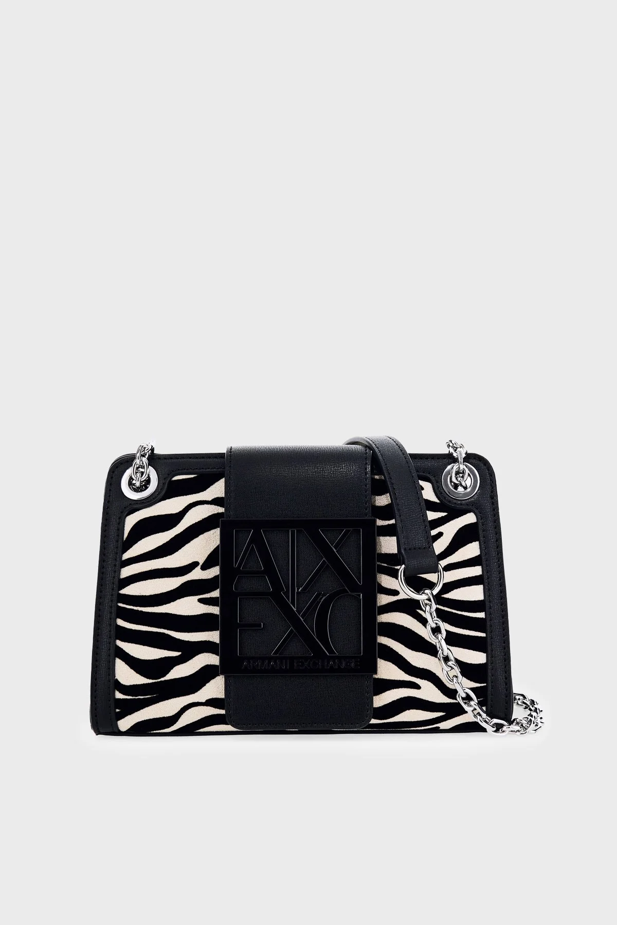 Armani Exchange Zebra Desenli Zincir Askılı Kadın Çanta XW000281 AF26445 MC149 Siyah - 1