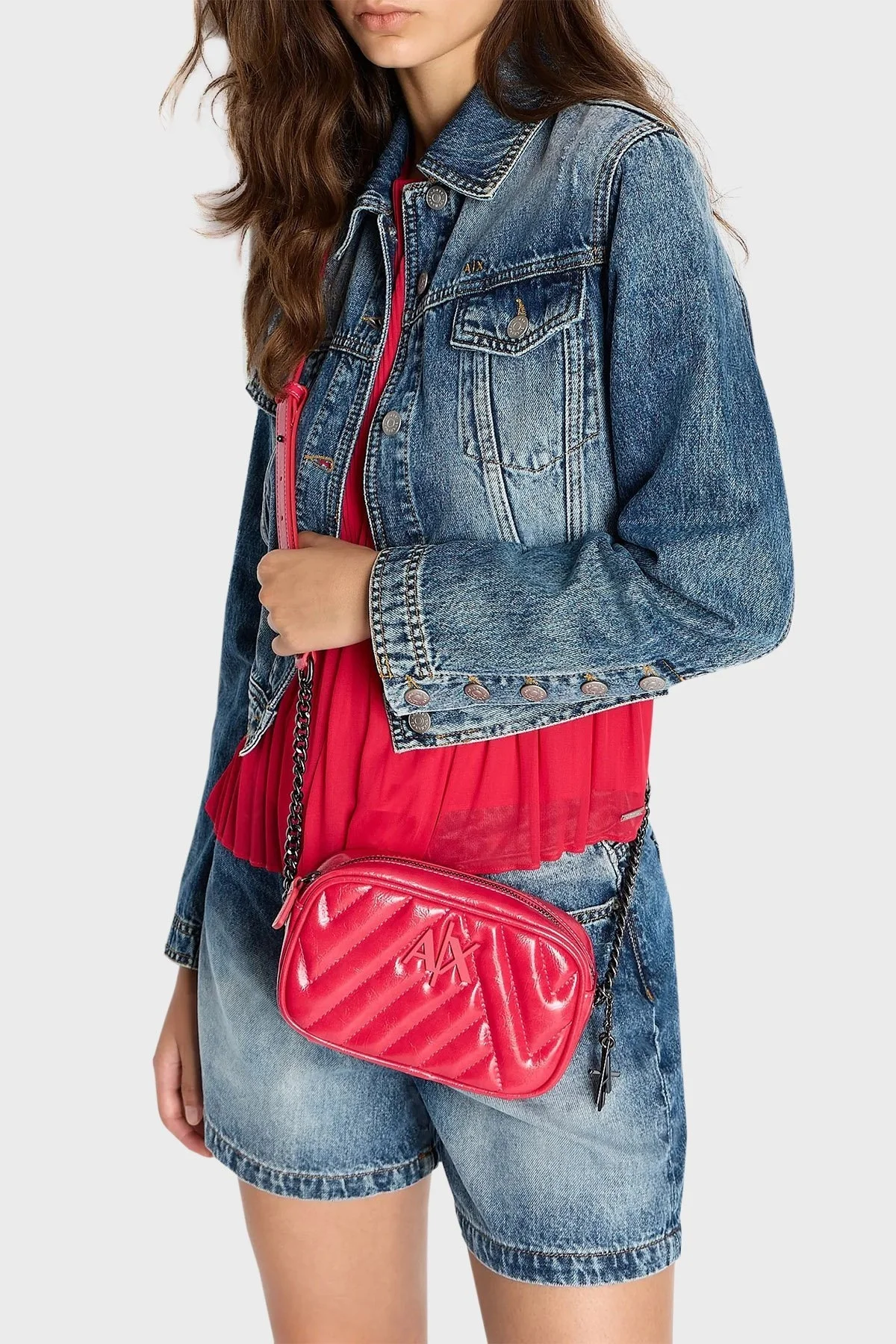 Armani Exchange Zincirli Ayarlanabilir Omuz Askılı Bayan Çanta 942855 3F779 22775 KIRMIZI - 2