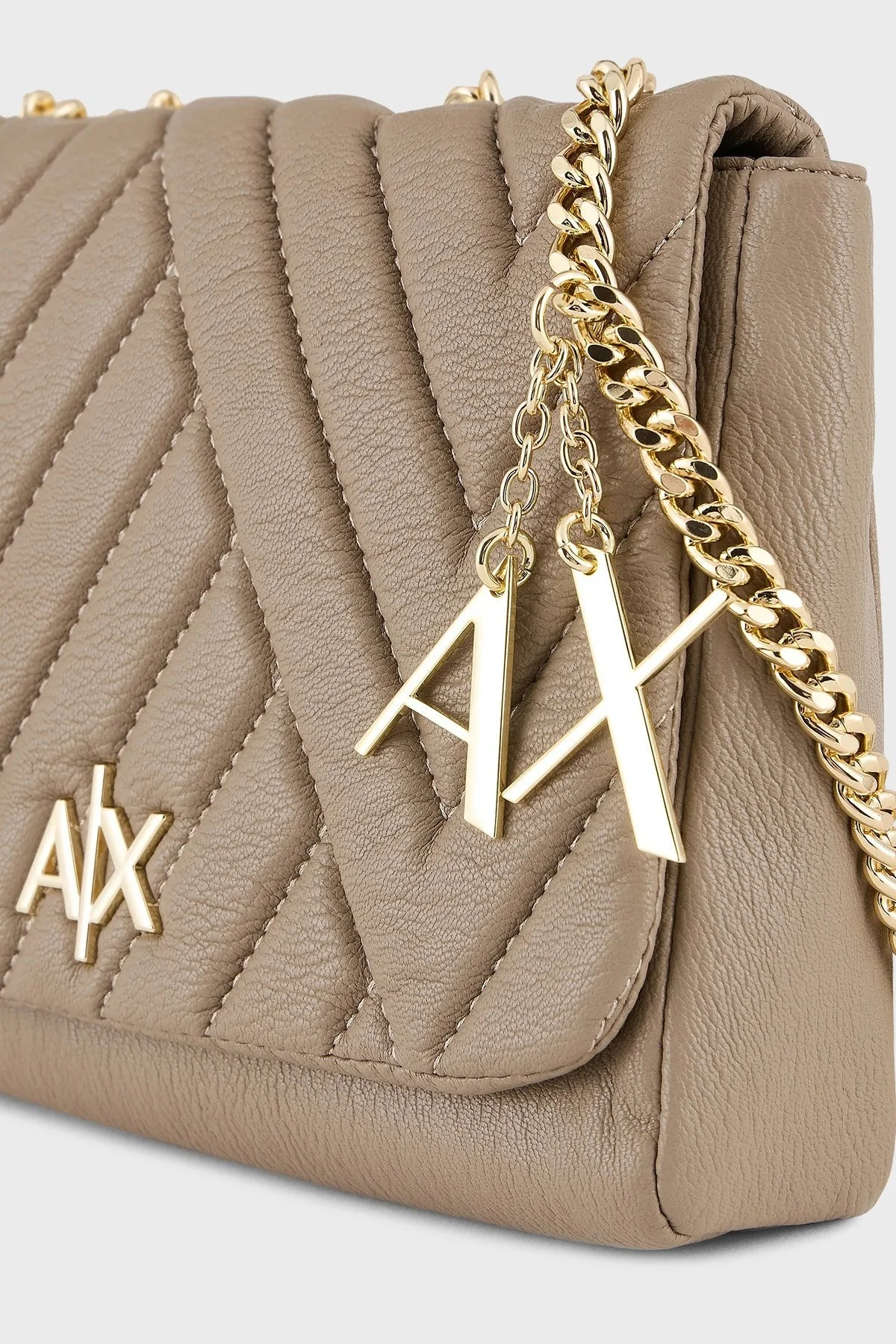Armani Exchange Zincirli Ayarlanabilir Omuz Askılı Metalik Logo Detaylı Bayan Çanta 942853 2F745 09752 TOPRAK - 6