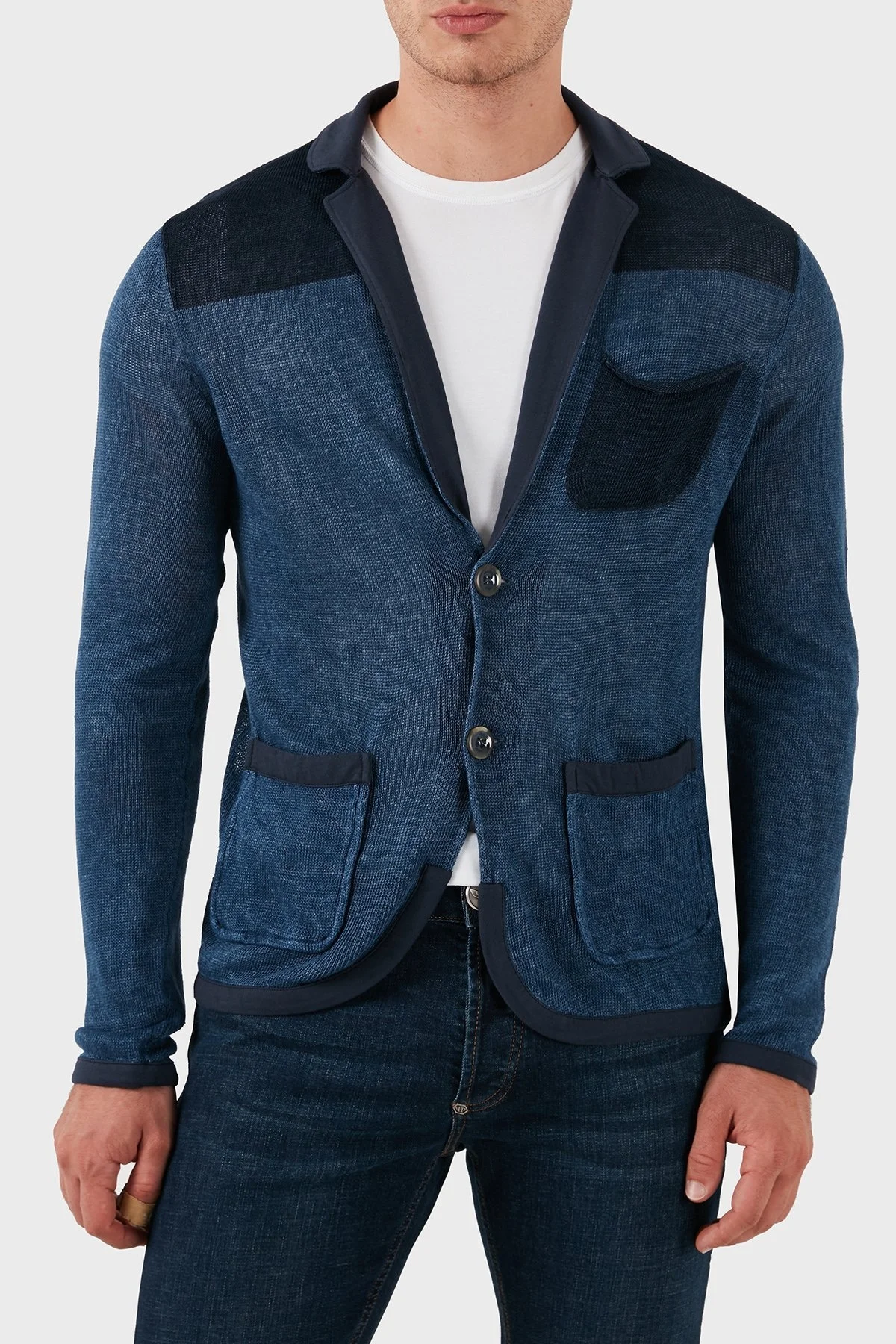 Armani Jeans % 100 Keten Slim Fit Cepli Triko Erkek Hırka A6W57 YAM5 LACİVERT - 4