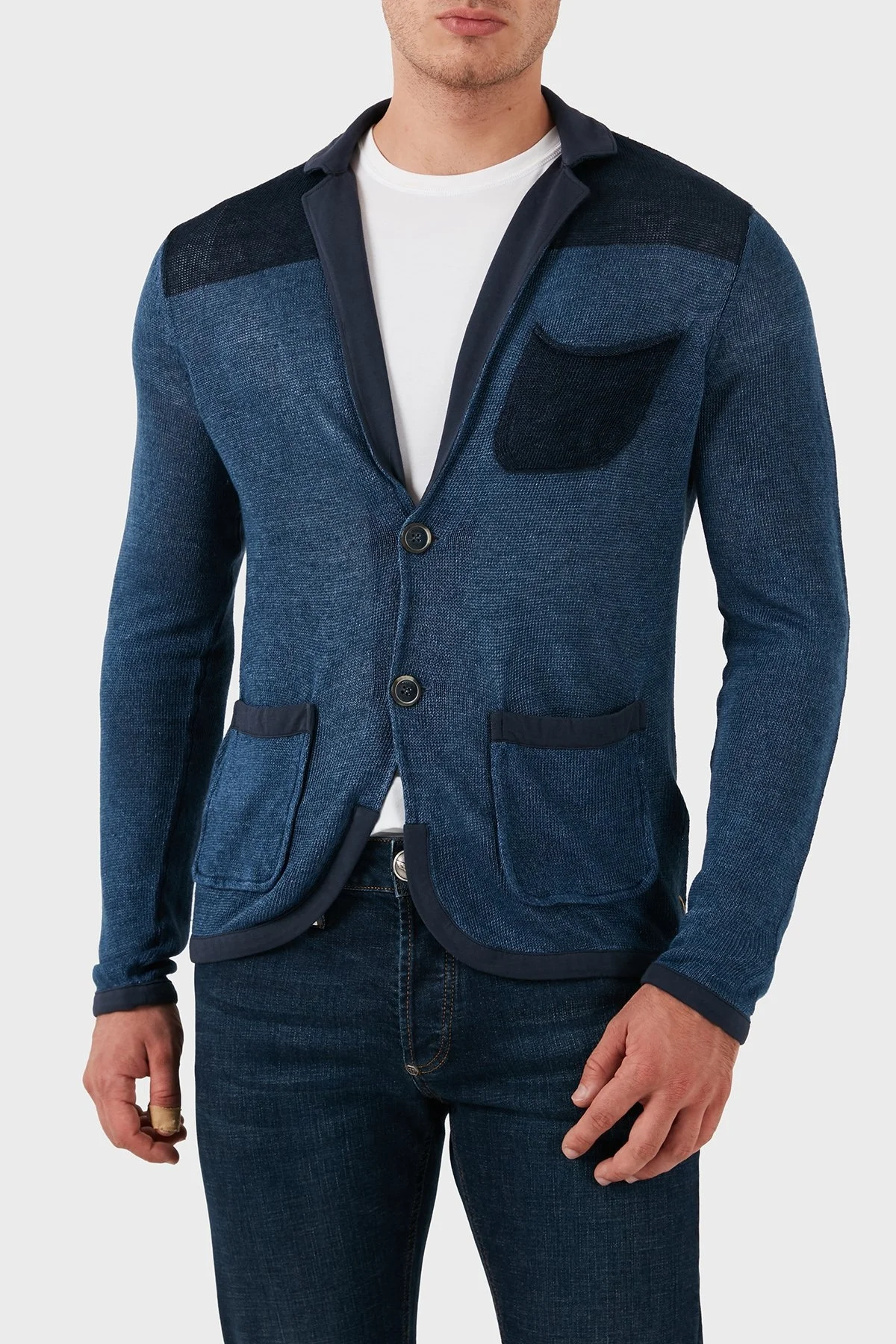 Armani Jeans % 100 Keten Slim Fit Cepli Triko Erkek Hırka A6W57 YAM5 LACİVERT - 5