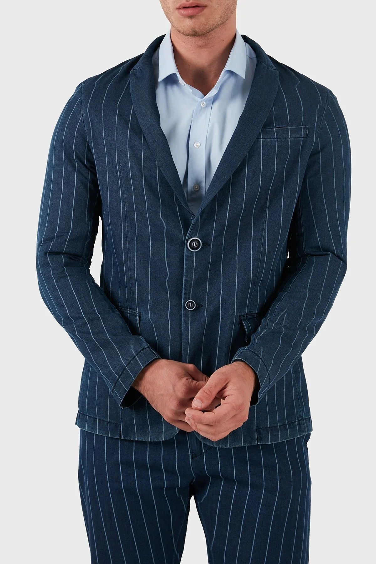 Armani Jeans % 100 Pamuklu Çizgili Erkek Ceket A6N41 1C15 LACİVERT - 1