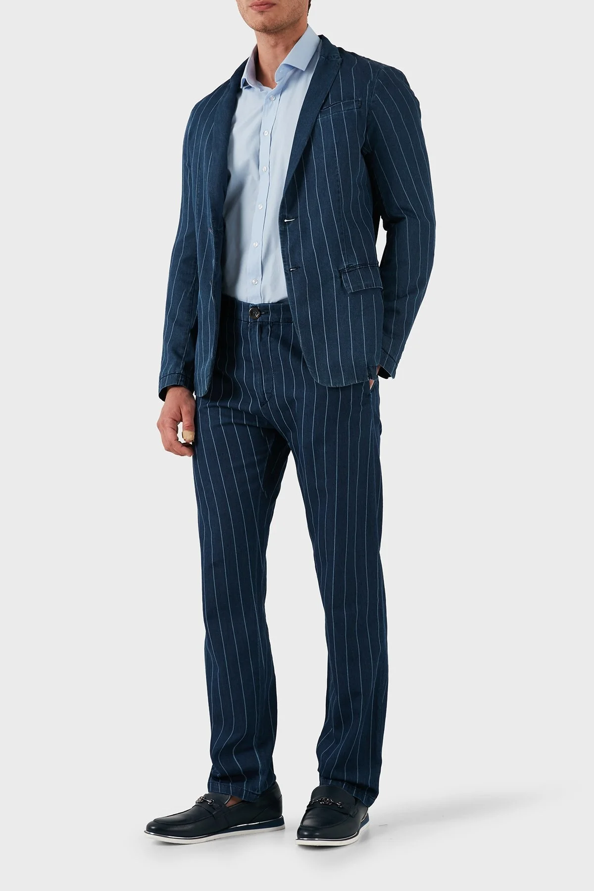 Armani Jeans % 100 Pamuklu Çizgili Erkek Ceket A6N41 1C15 LACİVERT - 3