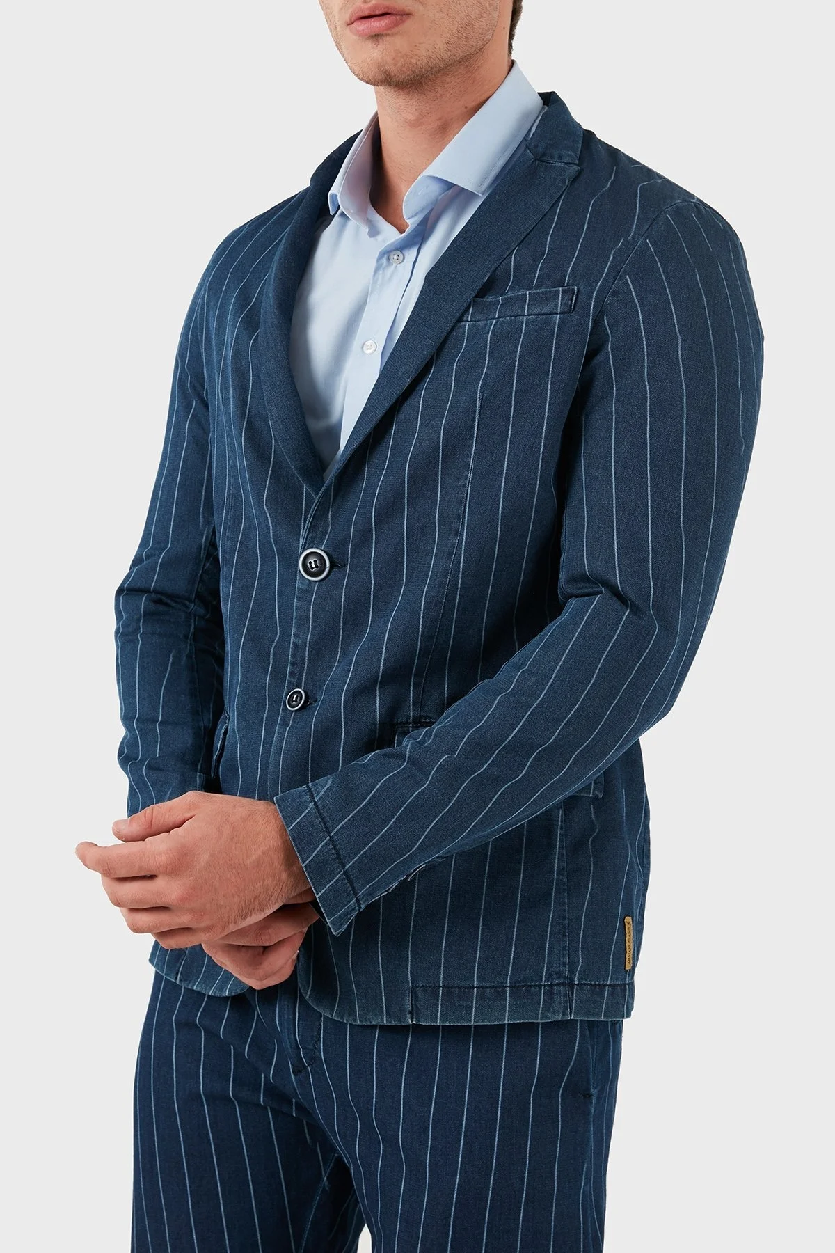 Armani Jeans % 100 Pamuklu Çizgili Erkek Ceket A6N41 1C15 LACİVERT - 4