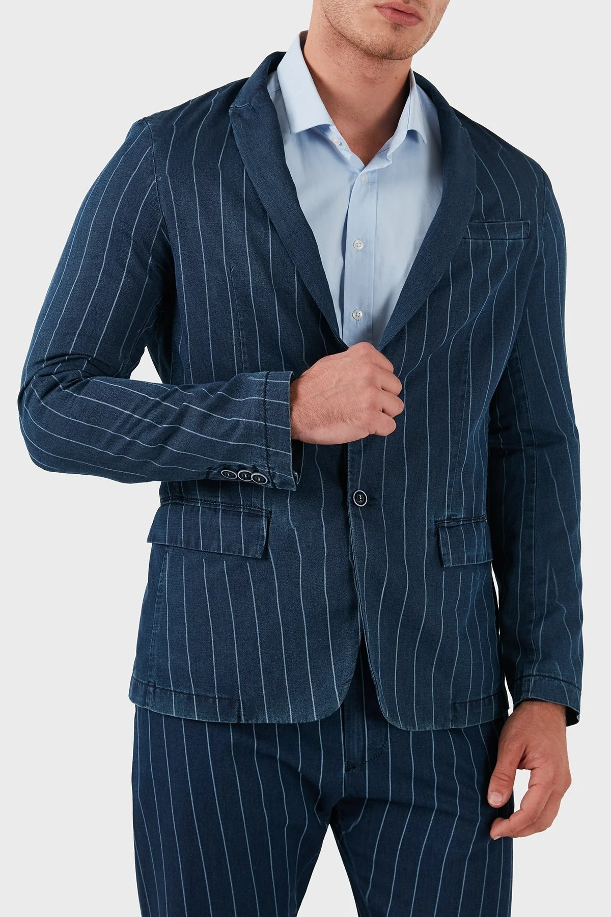 Armani Jeans % 100 Pamuklu Çizgili Erkek Ceket A6N41 1C15 LACİVERT - 5