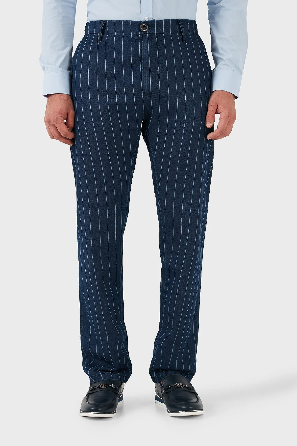 Armani Jeans % 100 Pamuklu Çizgili Erkek Pantolon A6P25 1C15 LACİVERT - 1