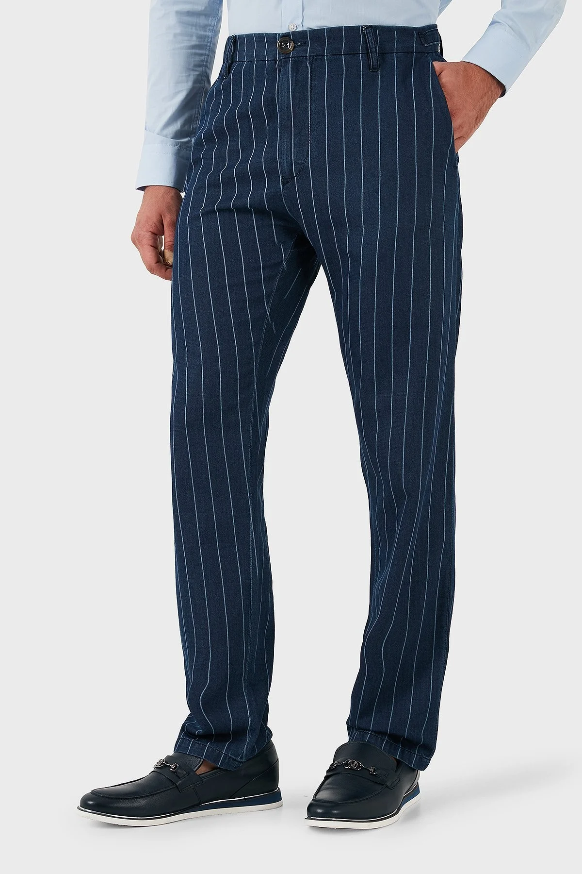 Armani Jeans % 100 Pamuklu Çizgili Erkek Pantolon A6P25 1C15 LACİVERT - 3