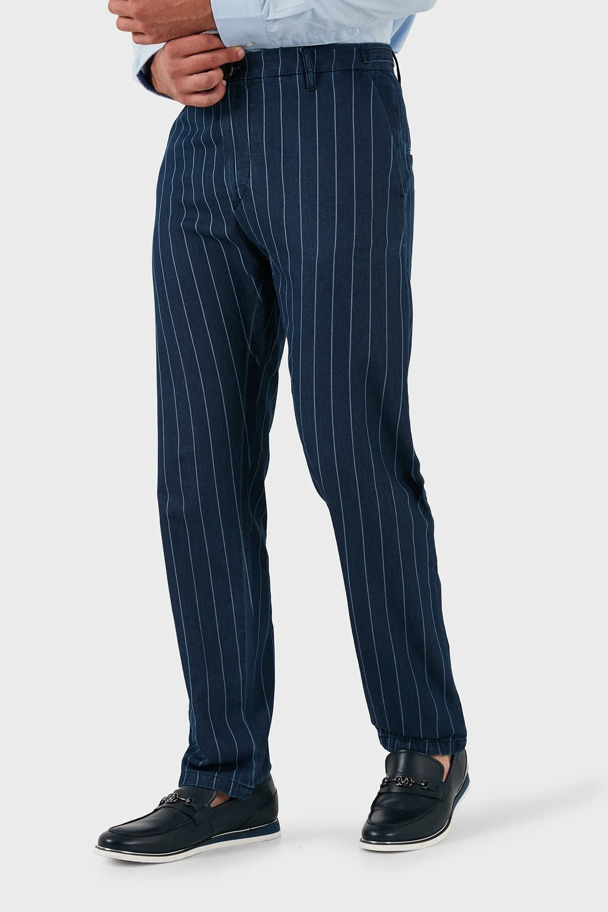 Armani Jeans % 100 Pamuklu Çizgili Erkek Pantolon A6P25 1C15 LACİVERT - 4