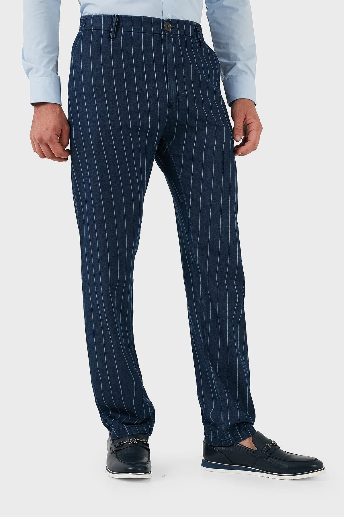 Armani Jeans % 100 Pamuklu Çizgili Erkek Pantolon A6P25 1C15 LACİVERT - 5