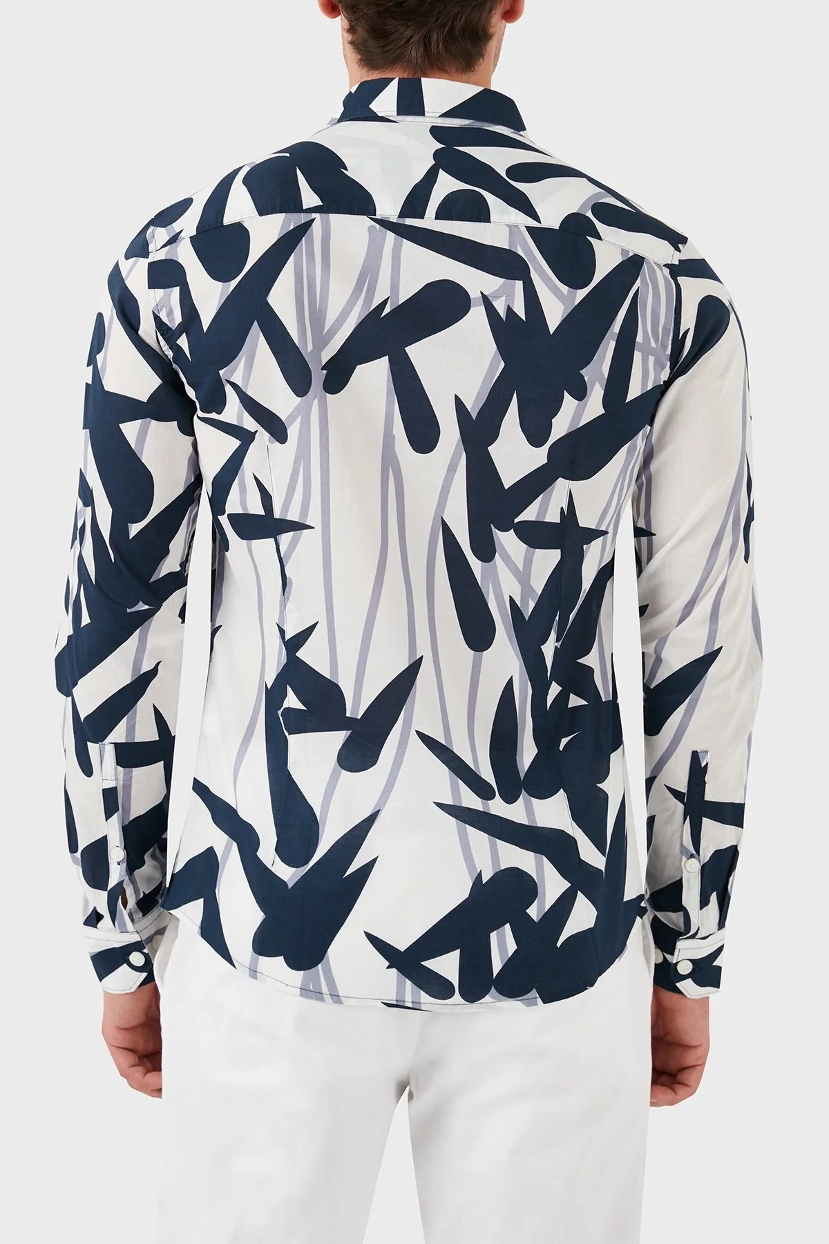 Armani Jeans % 100 Pamuklu Desenli Erkek Gömlek A6C52 BKTC LACİVERT-BEYAZ - 2