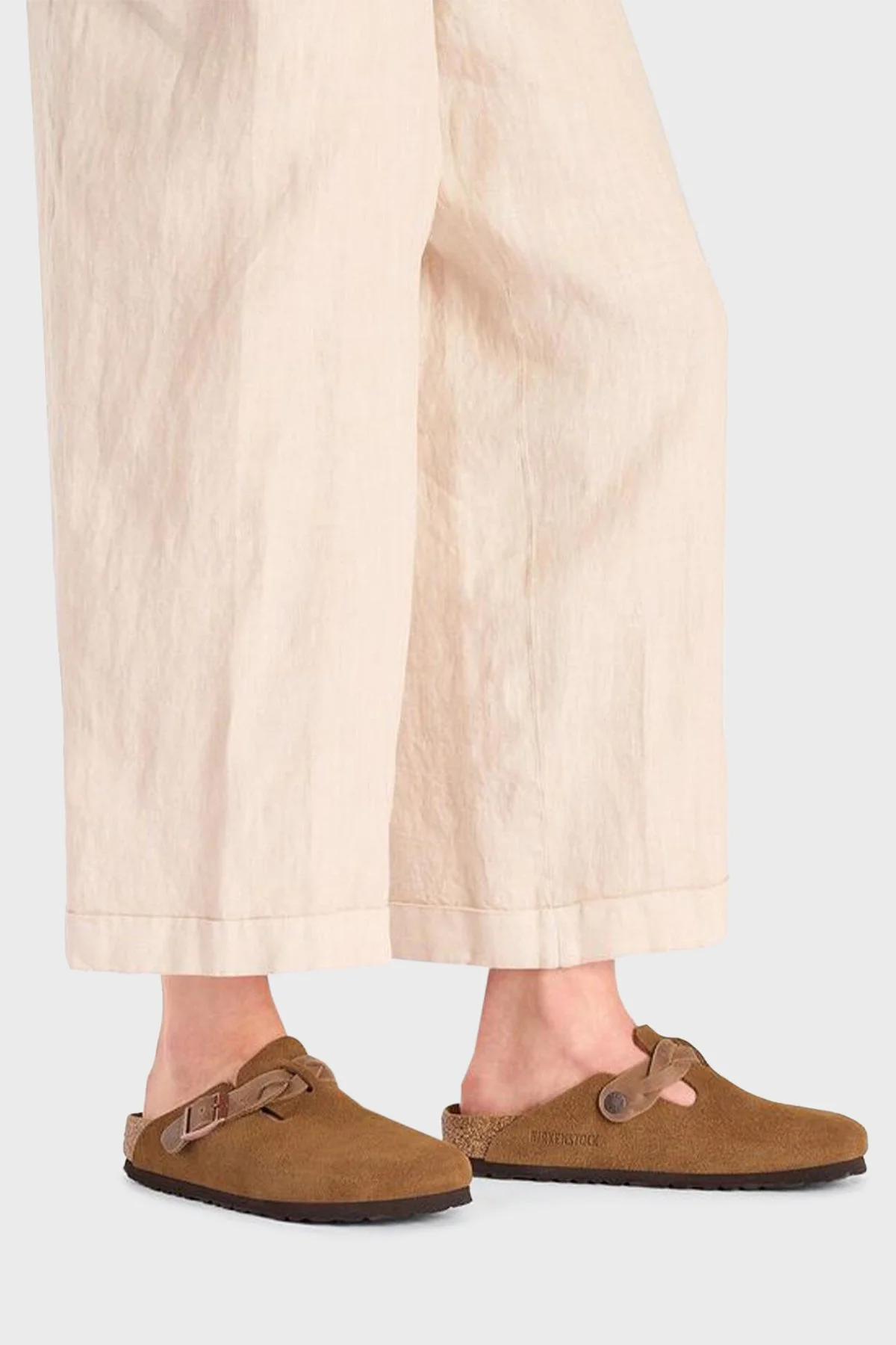 Birkenstock Boston Braided Kemer Detaylı Süet Kadın Terlik 1026713 VİZON - 2