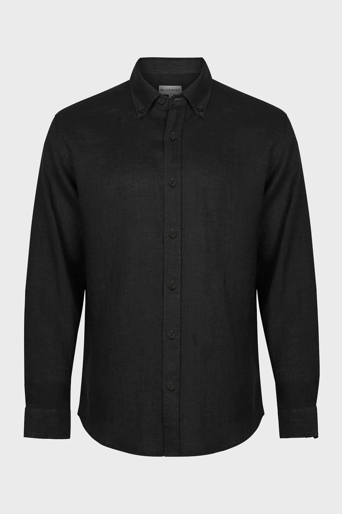 Bluemint % 100 Keten Comfort Fit Düğmeli Yaka Erkek Gömlek BM25002003MS 111 SİYAH - 4