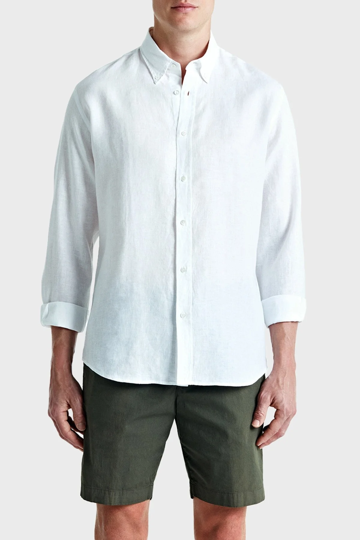 Bluemint % 100 Keten Comfort Fit Düğmeli Yaka Erkek Gömlek BM25002003MS 112 BEYAZ - 1