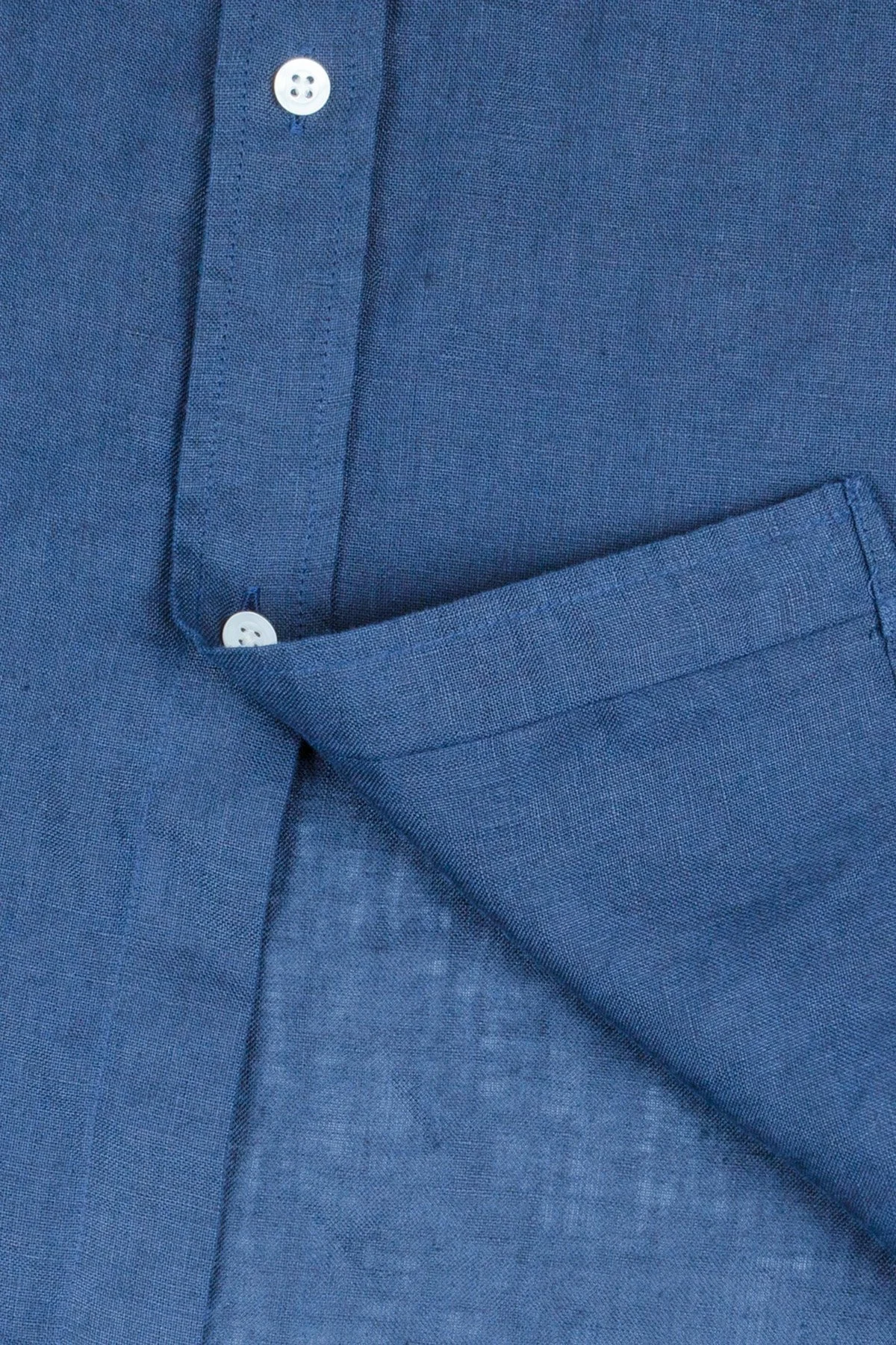 Bluemint % 100 Keten Comfort Fit Düğmeli Yaka Erkek Gömlek BM25002003MS 1157 MAVİ - 4