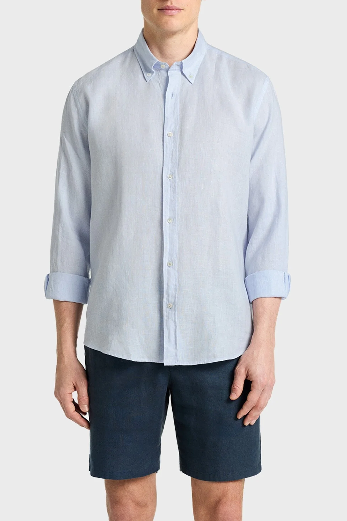 Bluemint % 100 Keten Comfort Fit Düğmeli Yaka Erkek Gömlek BM25002003MS 1209 AÇIK MAVİ - 5