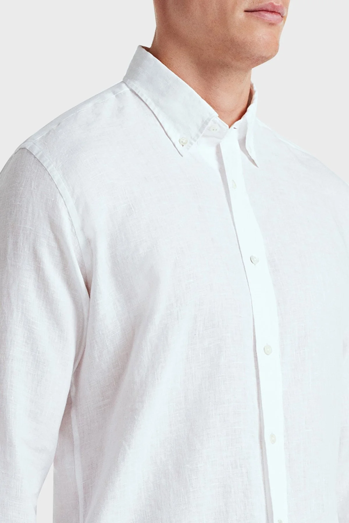 Bluemint % 100 Keten Comfort Fit Düğmeli Yaka Erkek Gömlek BM25002092MS 112 BEYAZ - 3