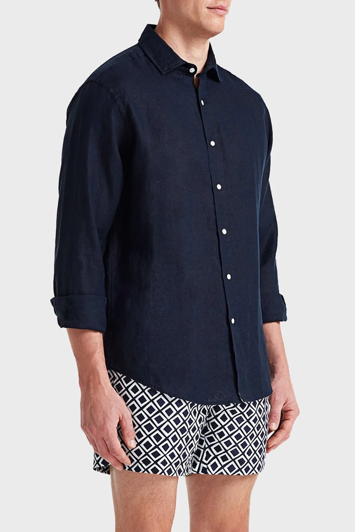 Bluemint % 100 Keten Comfort Fit Düz Yaka Erkek Gömlek BM25002092MS 155 KOYU LACİVERT - 8