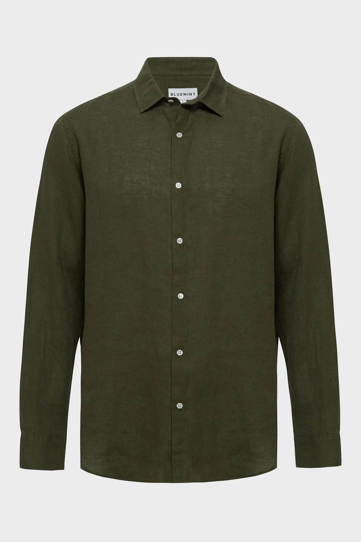 Bluemint % 100 Keten Comfort Fit Düz Yaka Erkek Gömlek BM25002092MS 332 HAKİ - 4