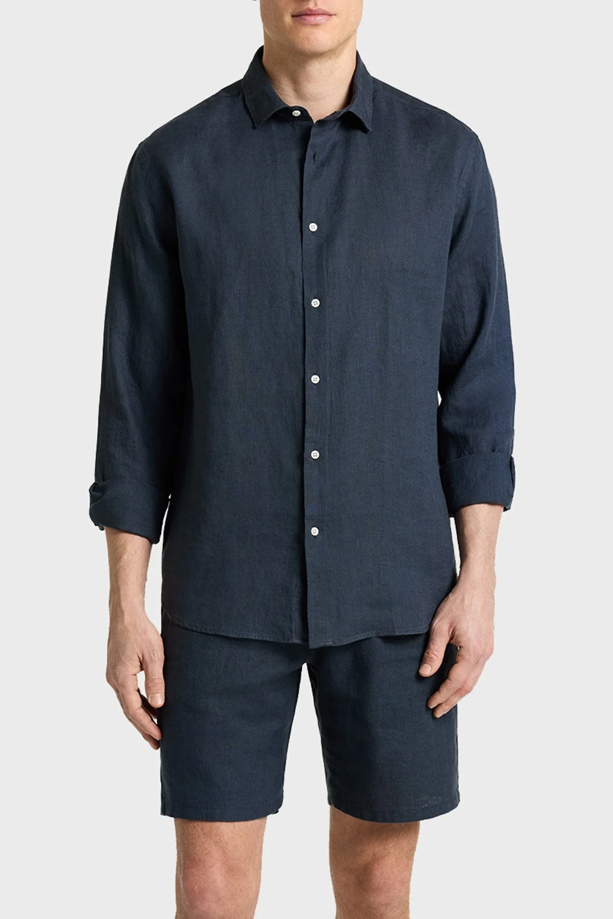 Bluemint % 100 Keten Comfort Fit Düz Yaka Erkek Gömlek BM25002092MS 429 LACİVERT - 1