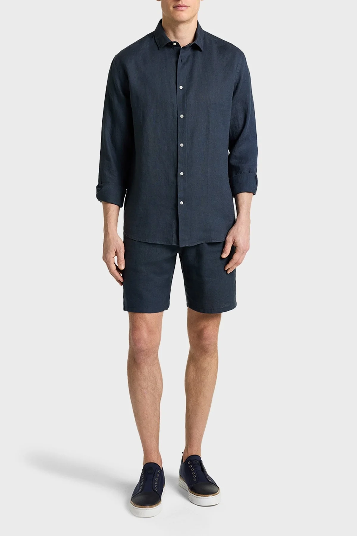 Bluemint % 100 Keten Comfort Fit Düz Yaka Erkek Gömlek BM25002092MS 429 LACİVERT - 8