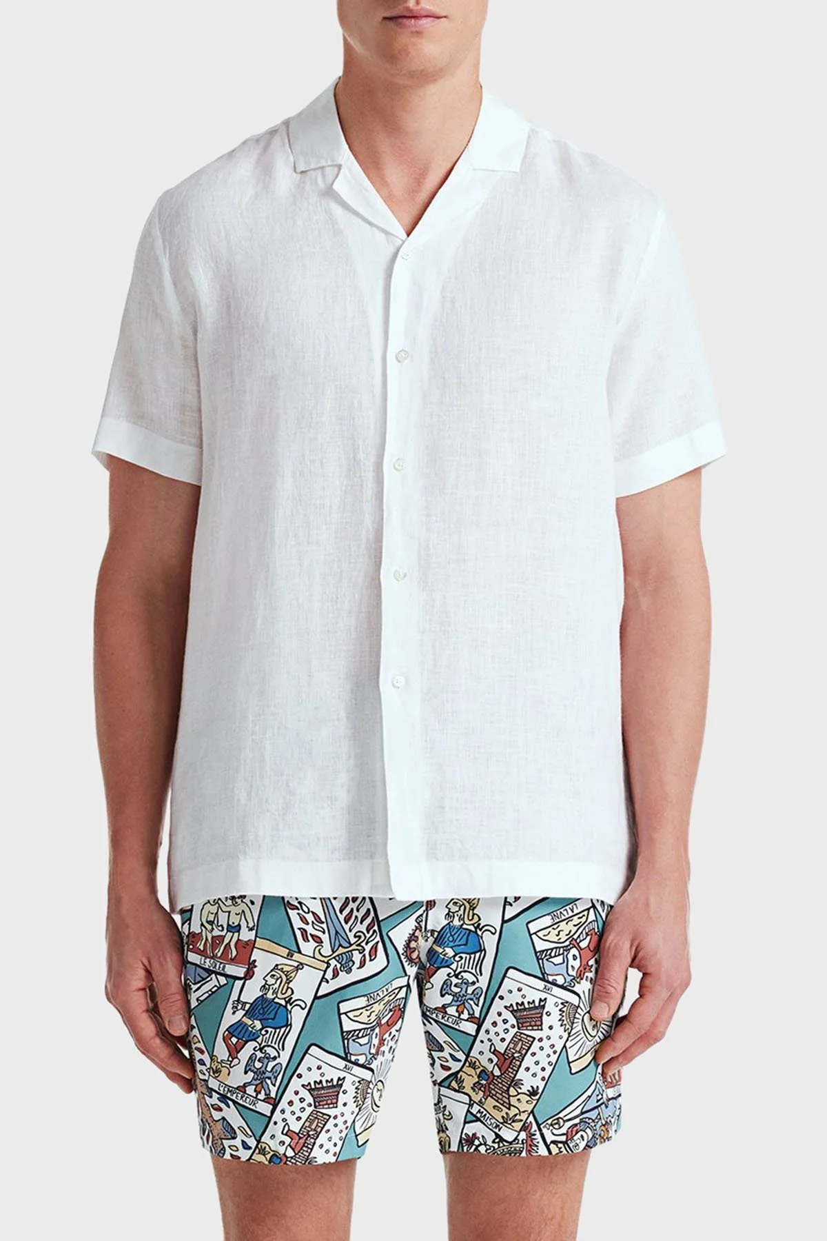 Bluemint % 100 Keten Comfort Fit Kısa Kollu Apaş Yaka Erkek Gömlek BM25002107MS 112 BEYAZ - 1