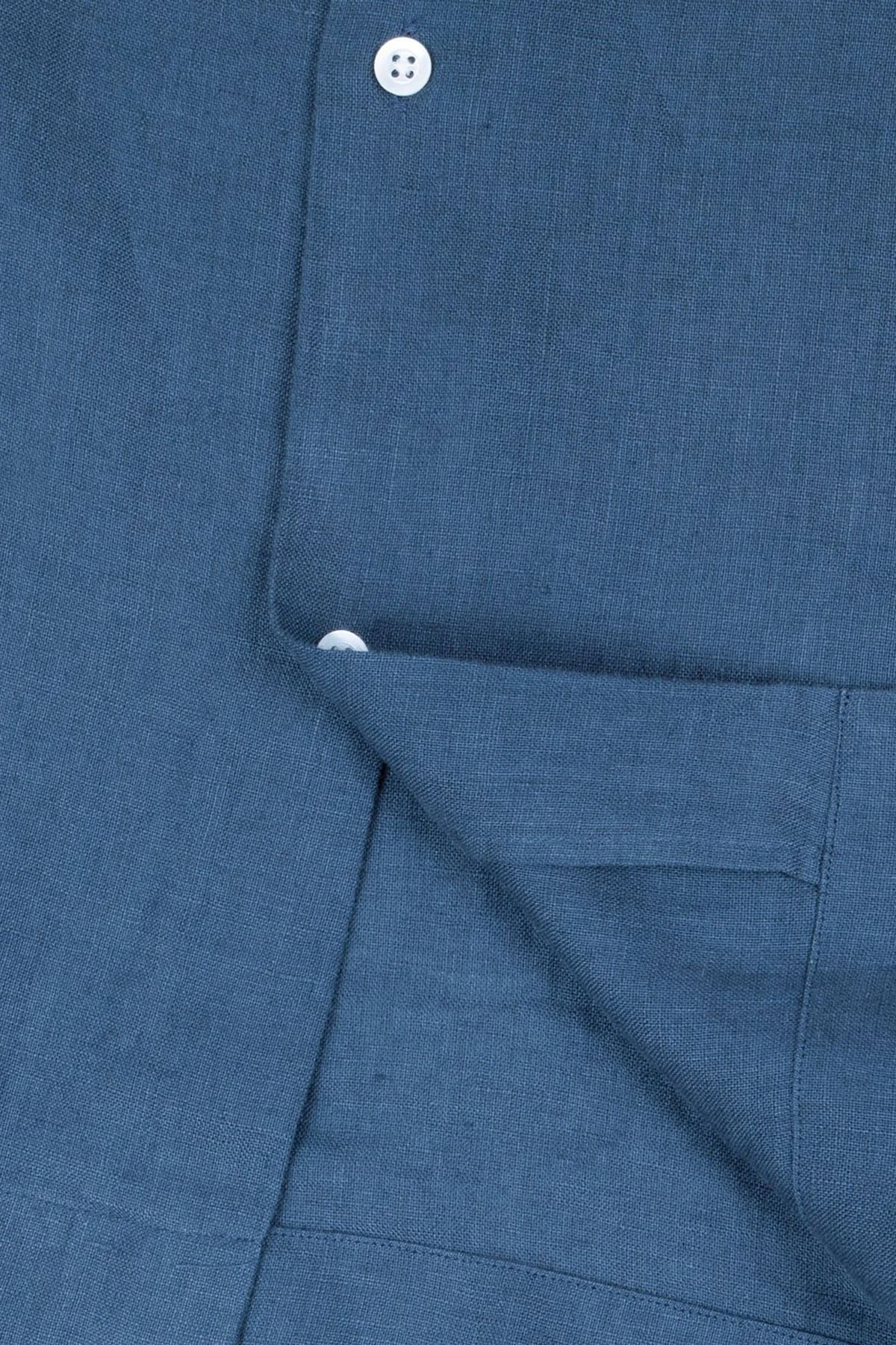 Bluemint % 100 Keten Comfort Fit Kısa Kollu Apaş Yaka Erkek Gömlek BM25002107MS 1157 MAVİ - 3