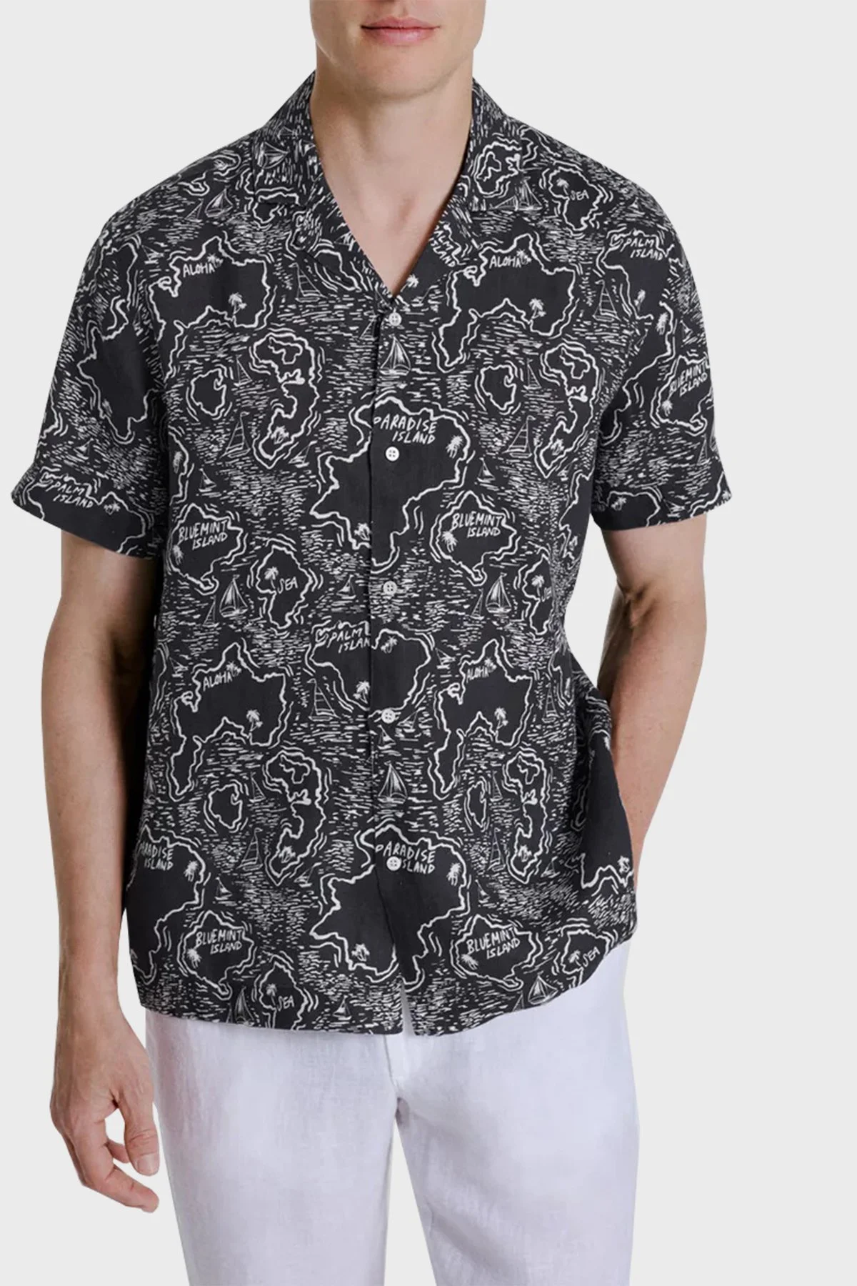 Bluemint % 100 Keten Comfort Fit Klasik Yaka Kısa Kollu Erkek Gömlek MARSPRINT 1333 LACİVERT - 1
