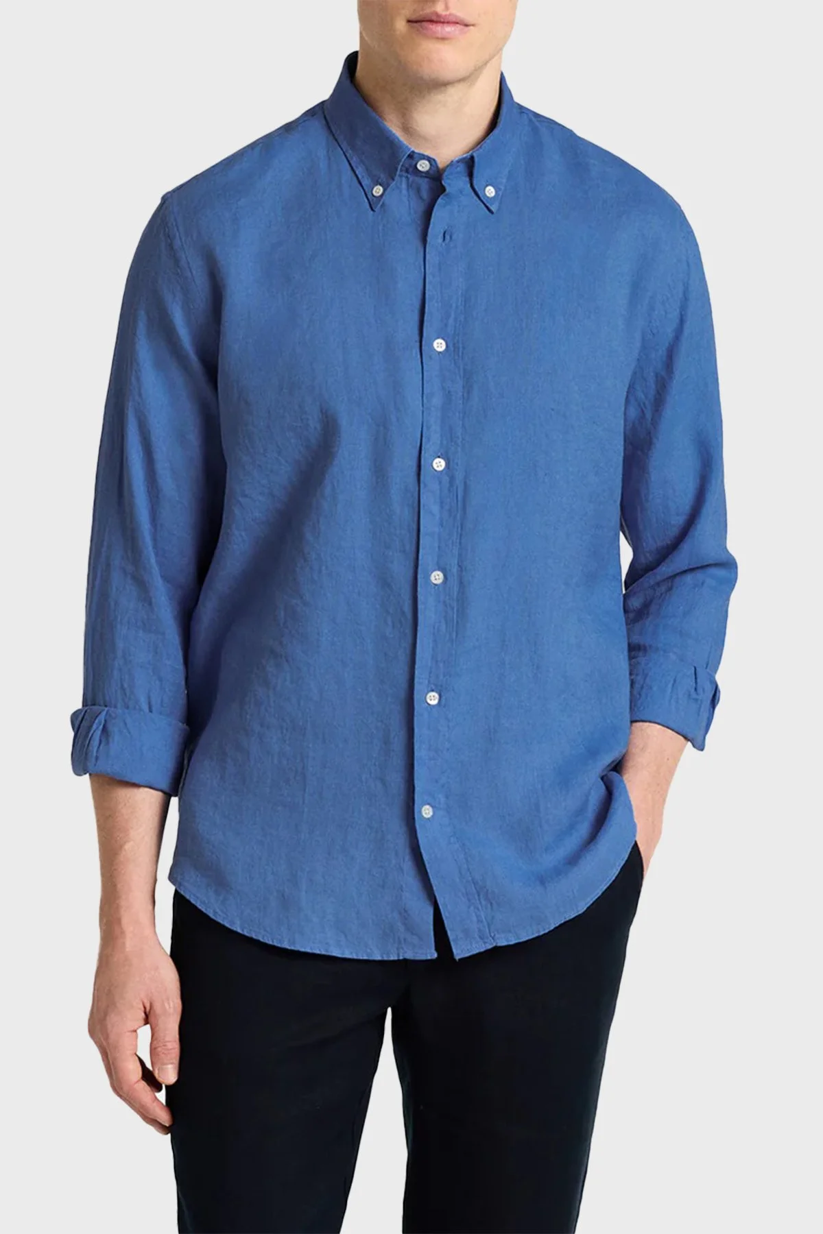 Bluemint % 100 Keten Comfort Fit Uzun Kollu Erkek Gömlek MARTIN 1157 MAVİ - 1
