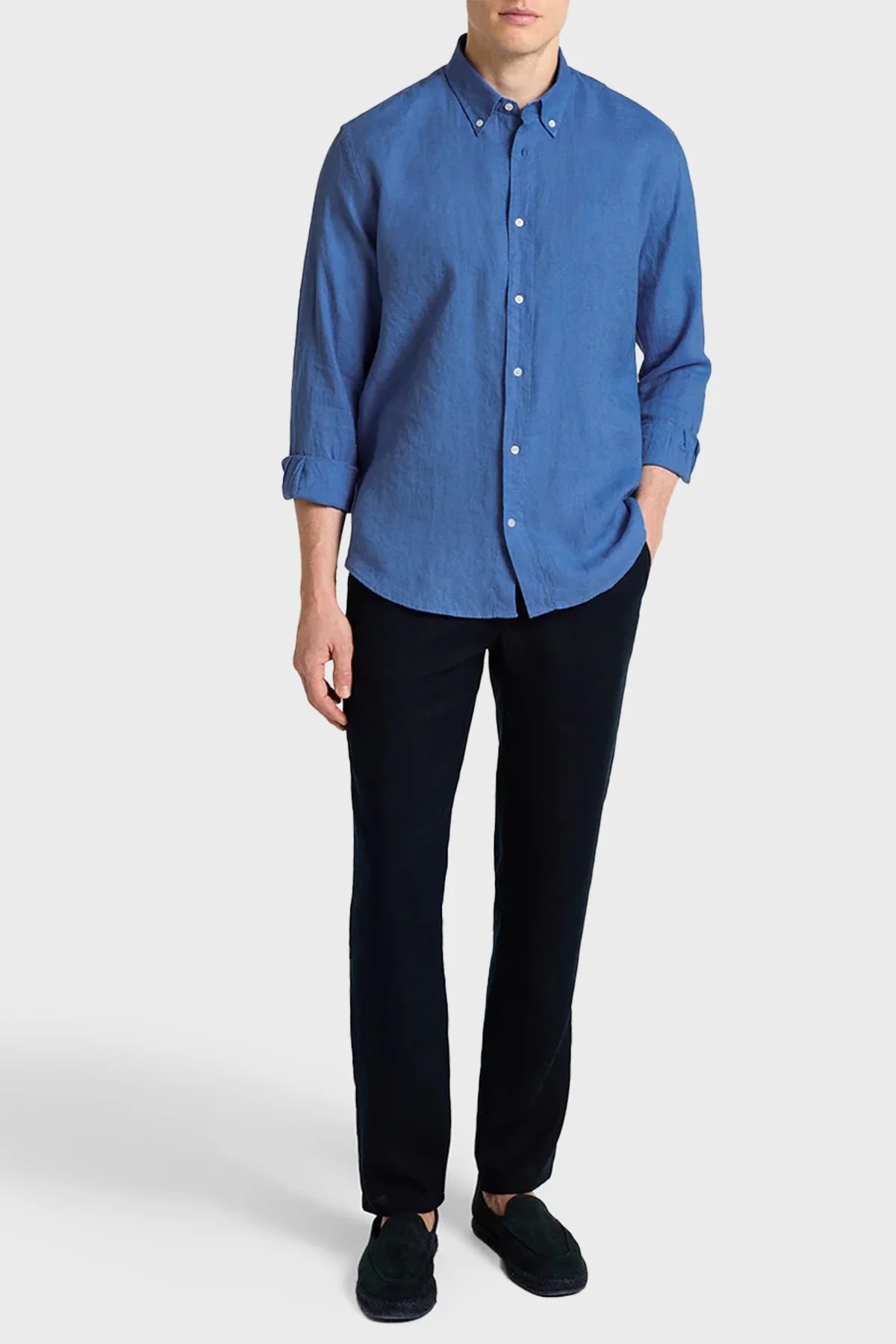Bluemint % 100 Keten Comfort Fit Uzun Kollu Erkek Gömlek MARTIN 1157 MAVİ - 2