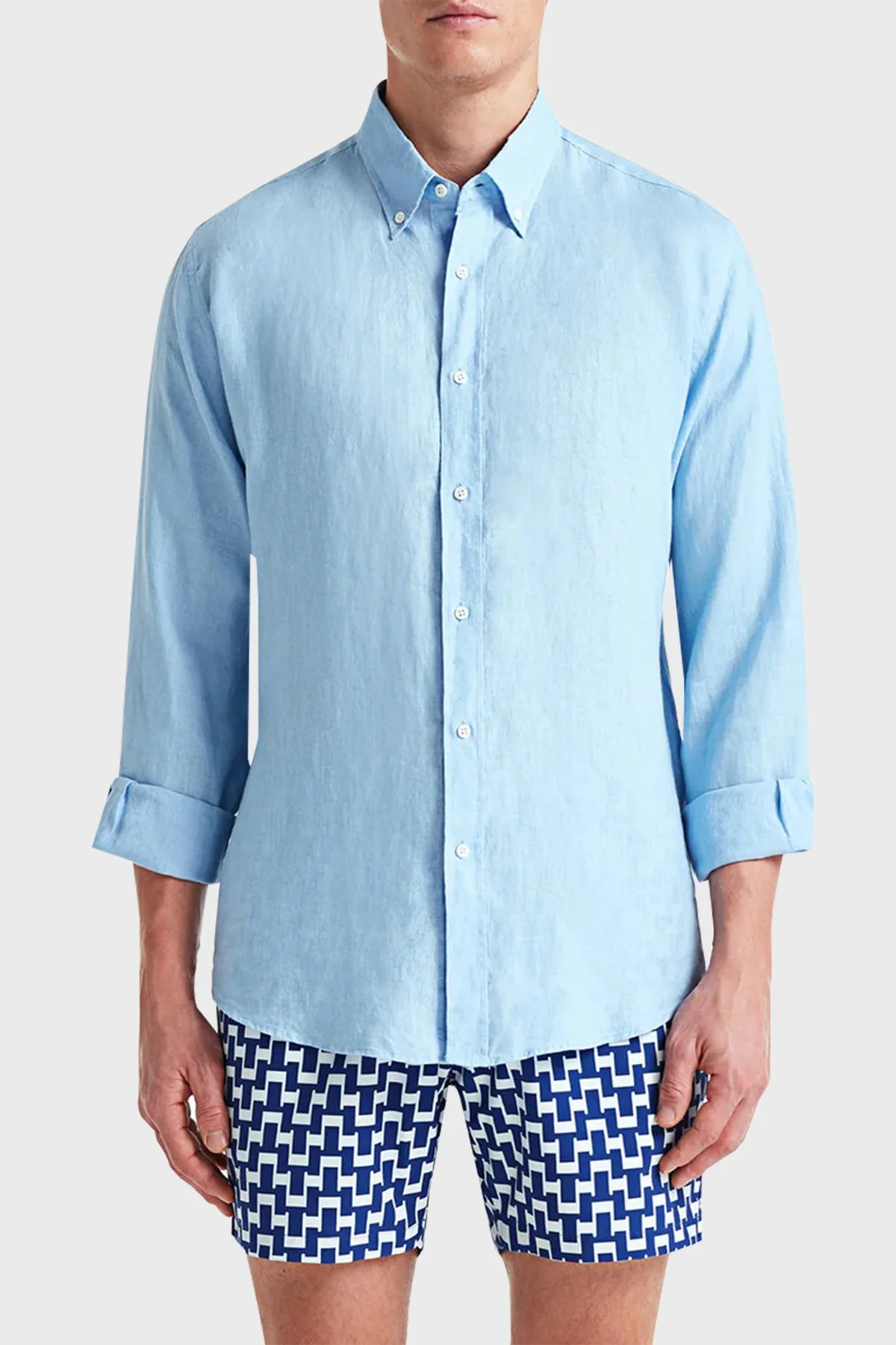 Bluemint % 100 Keten Comfort Fit Uzun Kollu Erkek Gömlek MARTIN 416 MAVİ - 1