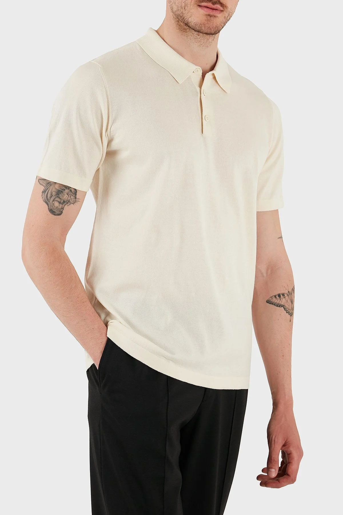 Bluemint % 100 Pamuk Relaxed Fit Düğmeli Erkek Polo Yaka T Shirt BM25020372MS 722 EKRU - 3