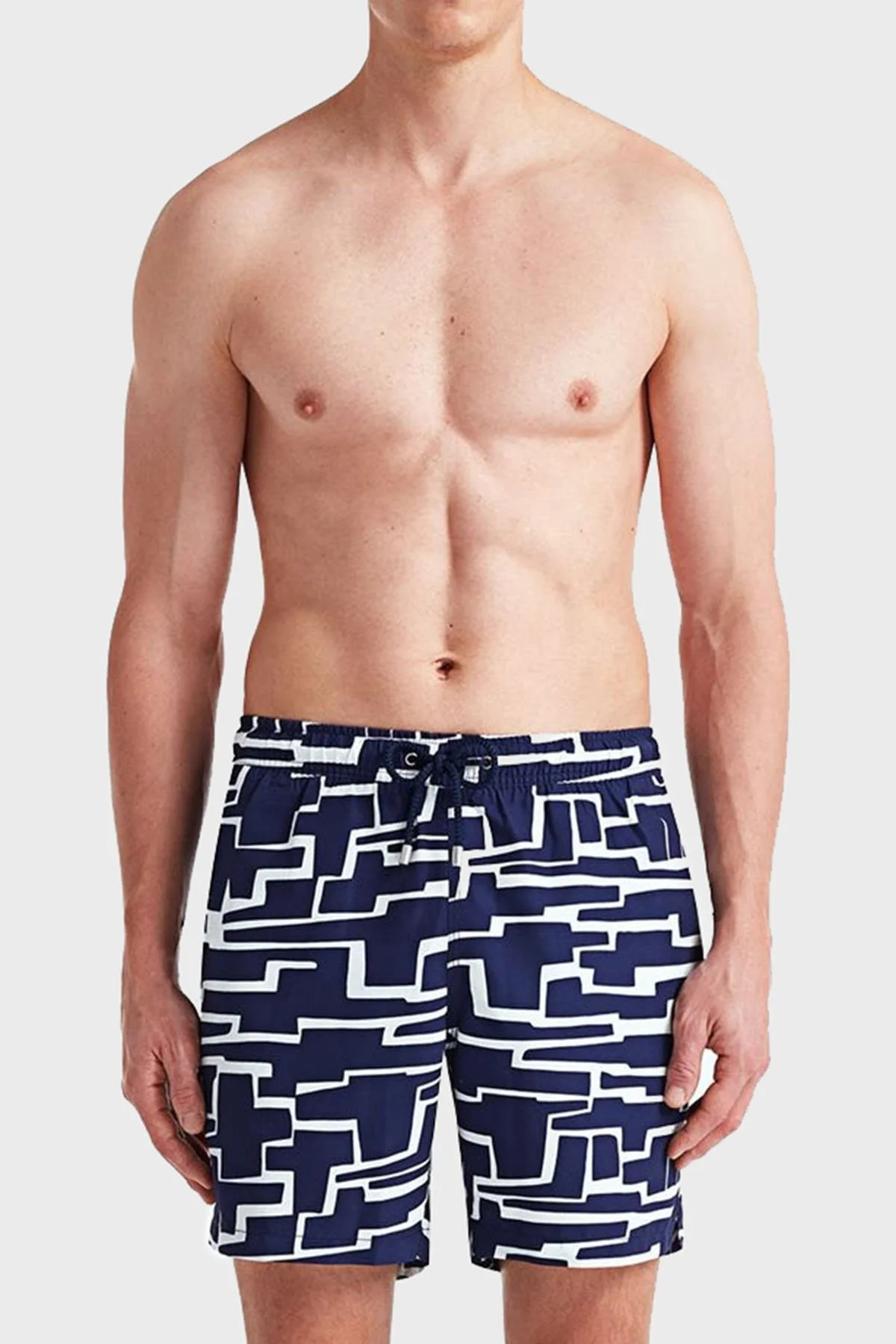 Bluemint Arthus Regular Fit Deniz Şortu Hızlı Kuruyan Erkek Mayo Short BM23003011MS 875 LACİVERT-BEYAZ - 1