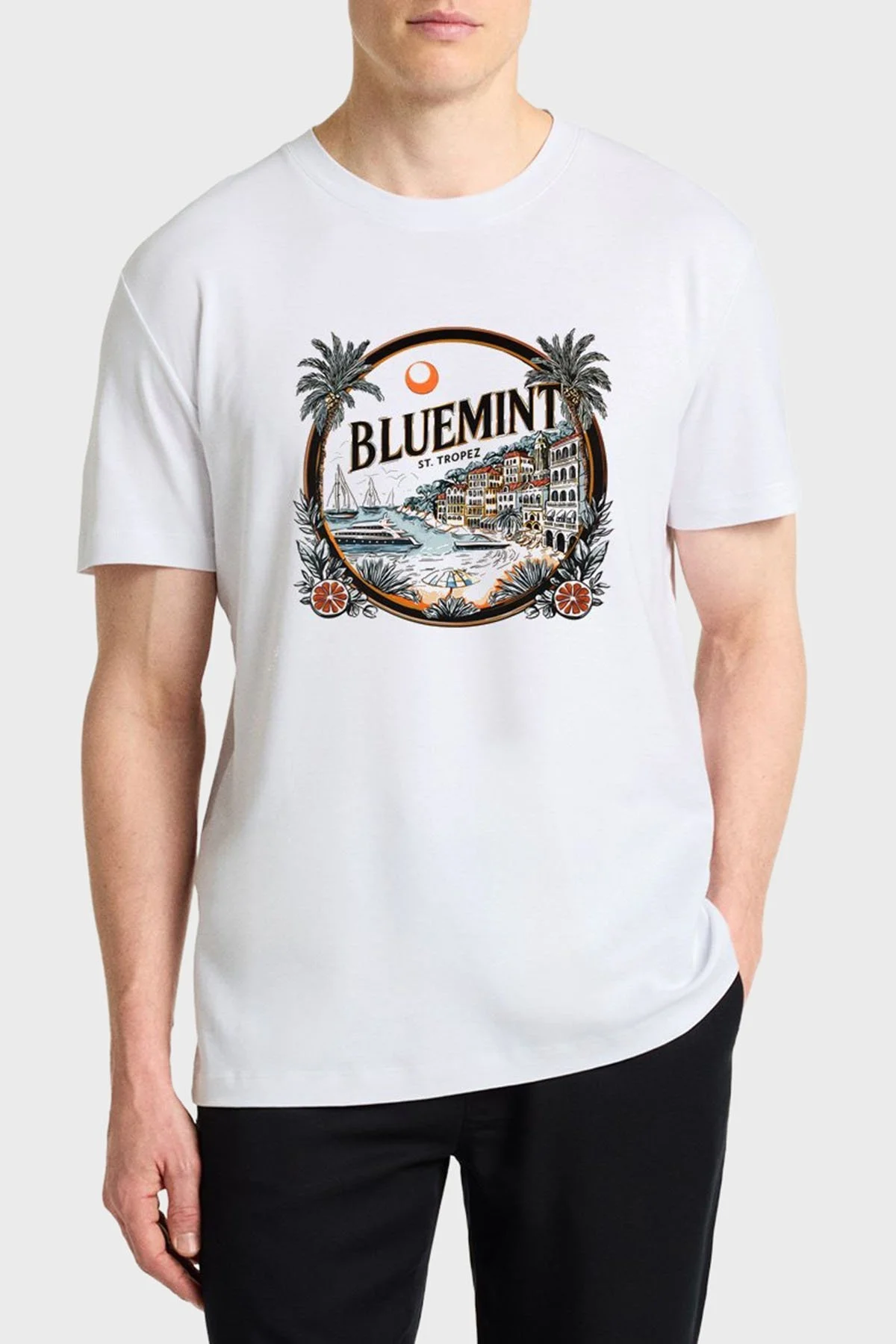 Bluemint Baskılı % 100 Pamuk Relaxed Fit Bisiklet Yaka Erkek T Shirt BM25001568MS 1203 BEYAZ - 1