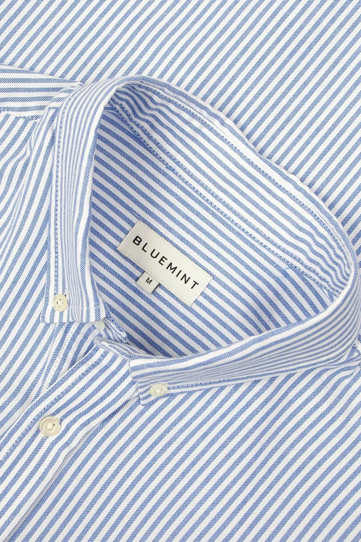 Bluemint Bm Oxford % 100 Pamuk Çizgili Comfort Fit Düğmeli Yaka Erkek Gömlek BM24002273MW 802 MAVİ-BEYAZ - 2