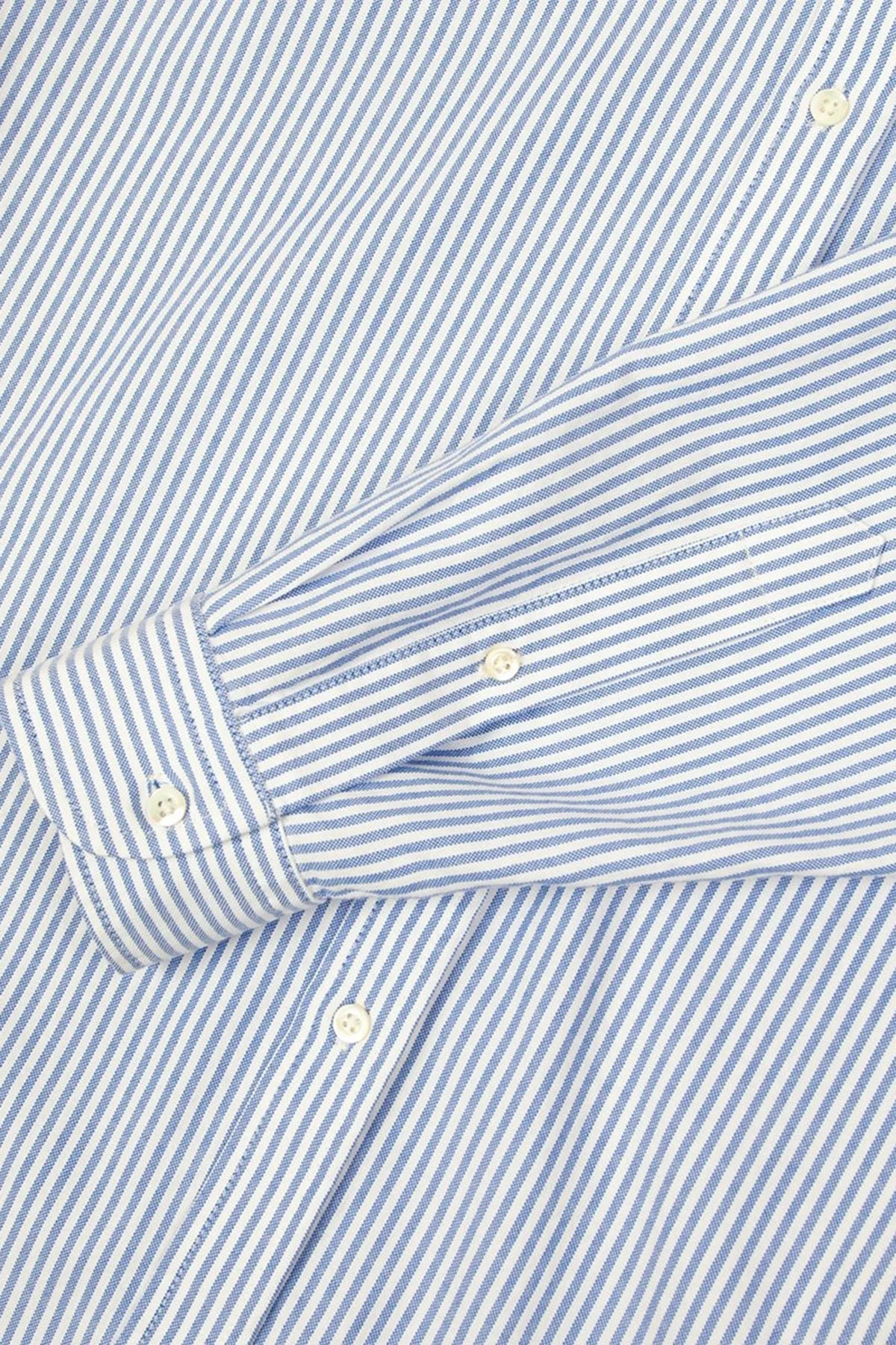 Bluemint Bm Oxford % 100 Pamuk Çizgili Comfort Fit Düğmeli Yaka Erkek Gömlek BM24002273MW 802 MAVİ-BEYAZ - 3