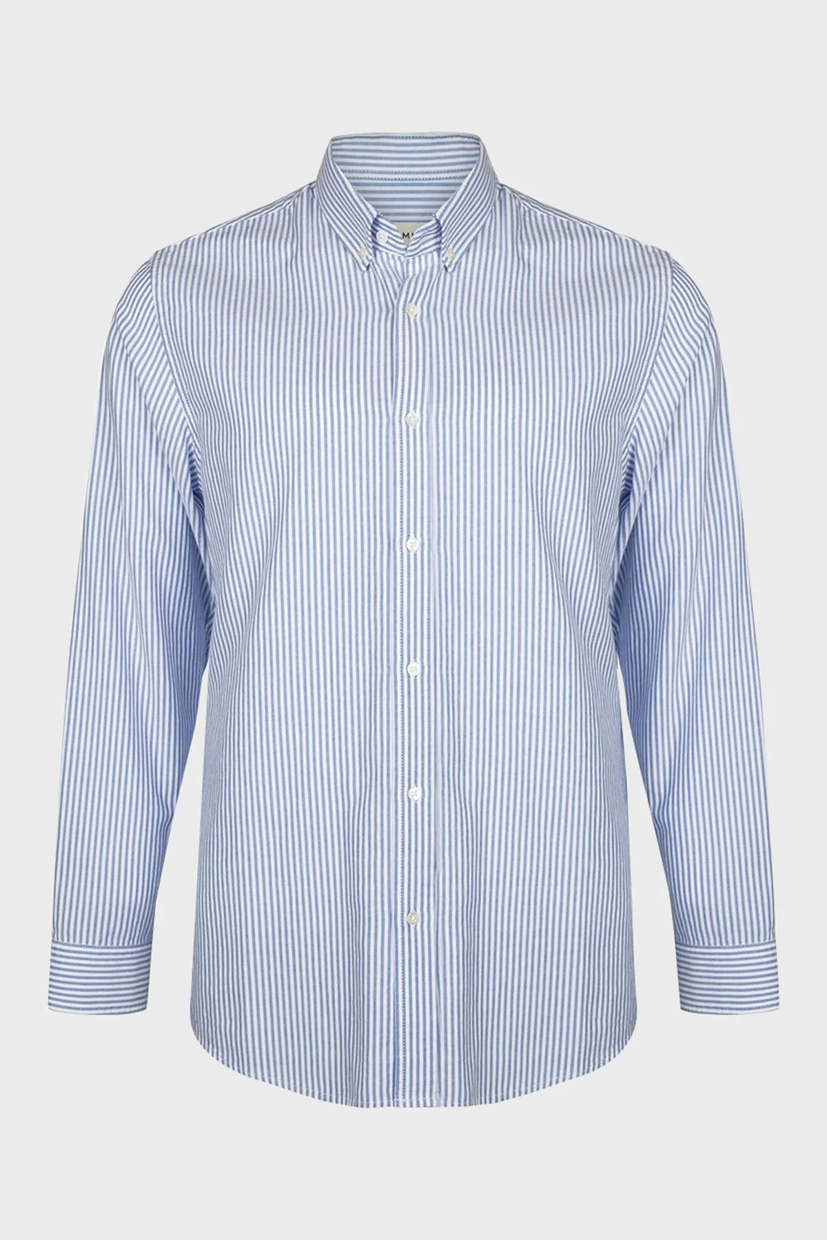 Bluemint Bm Oxford % 100 Pamuk Çizgili Comfort Fit Düğmeli Yaka Erkek Gömlek BM24002273MW 802 MAVİ-BEYAZ - 4
