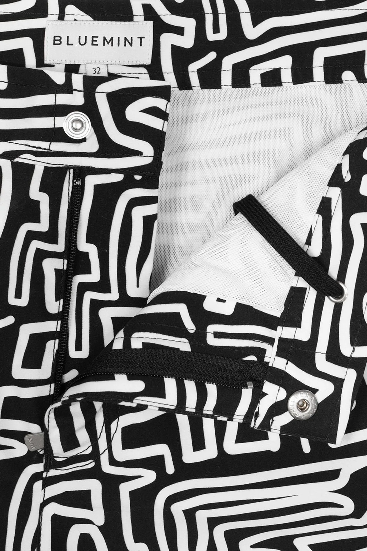 Bluemint Bond Tailored Fit Deniz Şortu Hızlı Kuruyan Erkek Mayo Short BM22003012MS 787 SİYAH-BEYAZ - 4