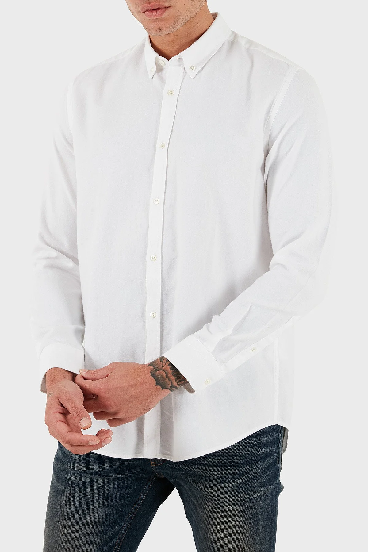 Bluemint Carlos % 100 Pamuk Regular Fit Düğmeli Yaka Erkek Gömlek BM25002677MW 112 BEYAZ - 3
