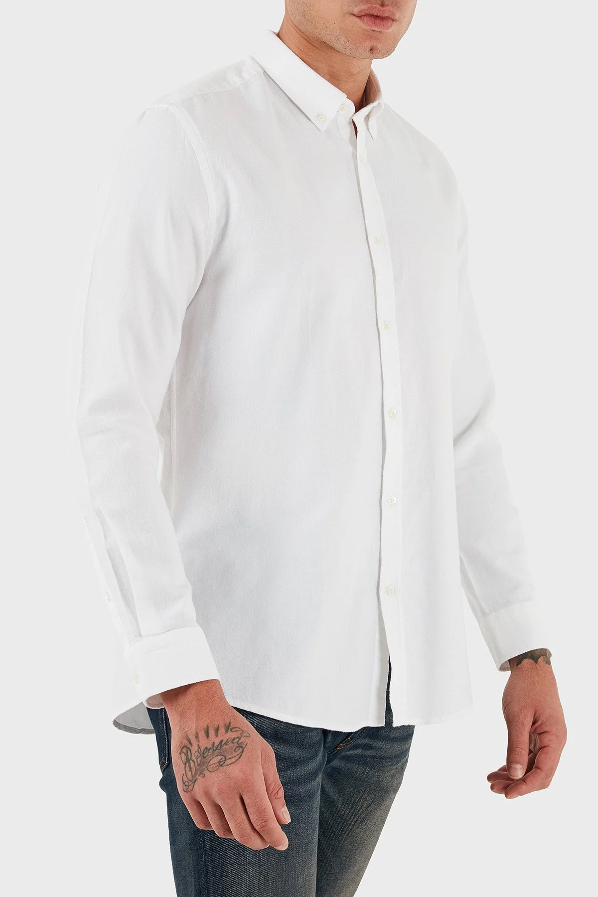 Bluemint Carlos % 100 Pamuk Regular Fit Düğmeli Yaka Erkek Gömlek BM25002677MW 112 BEYAZ - 4