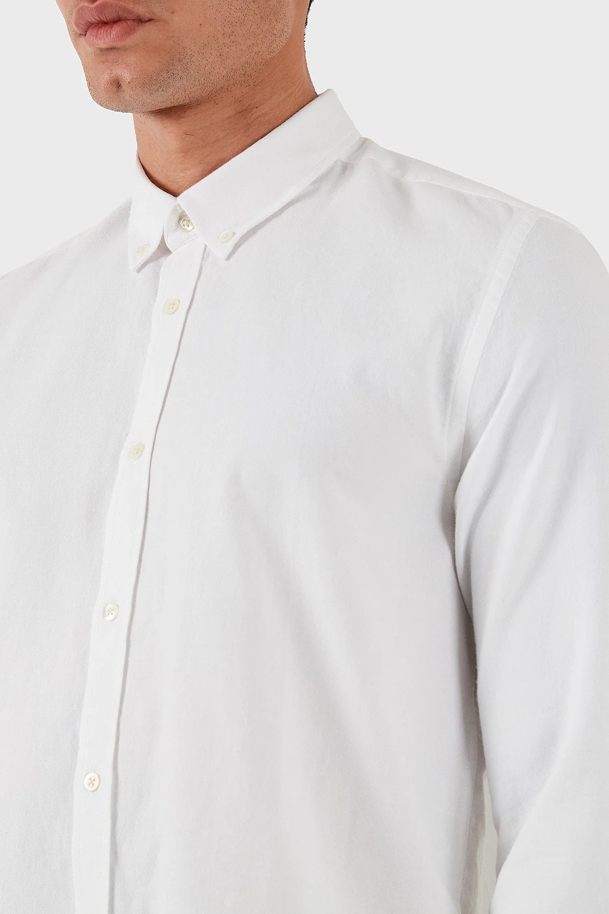 Bluemint Carlos % 100 Pamuk Regular Fit Düğmeli Yaka Erkek Gömlek BM25002677MW 112 BEYAZ - 5