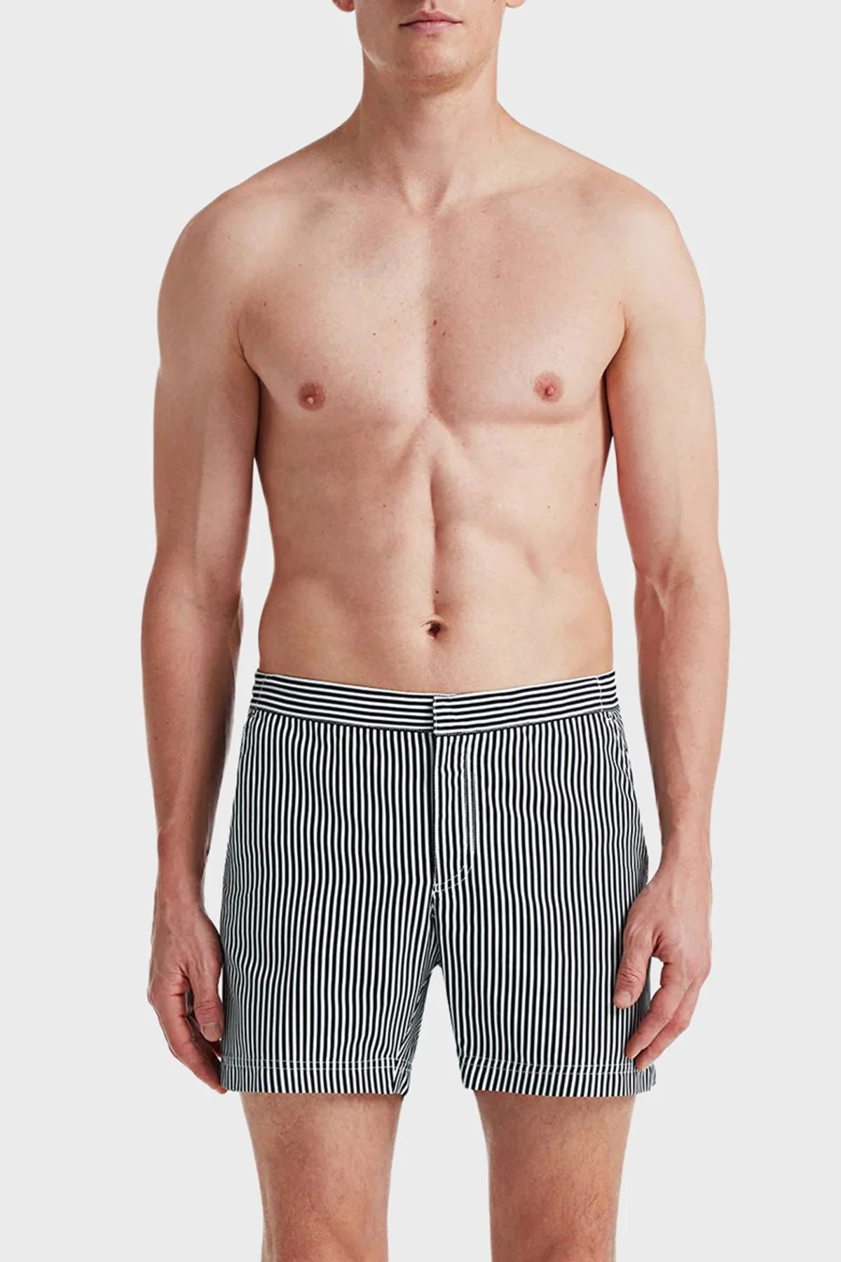 Bluemint Çizgili Hızlı Kuruyan Erkek Deniz Şortu BOND 388 SİYAH-BEYAZ - 1