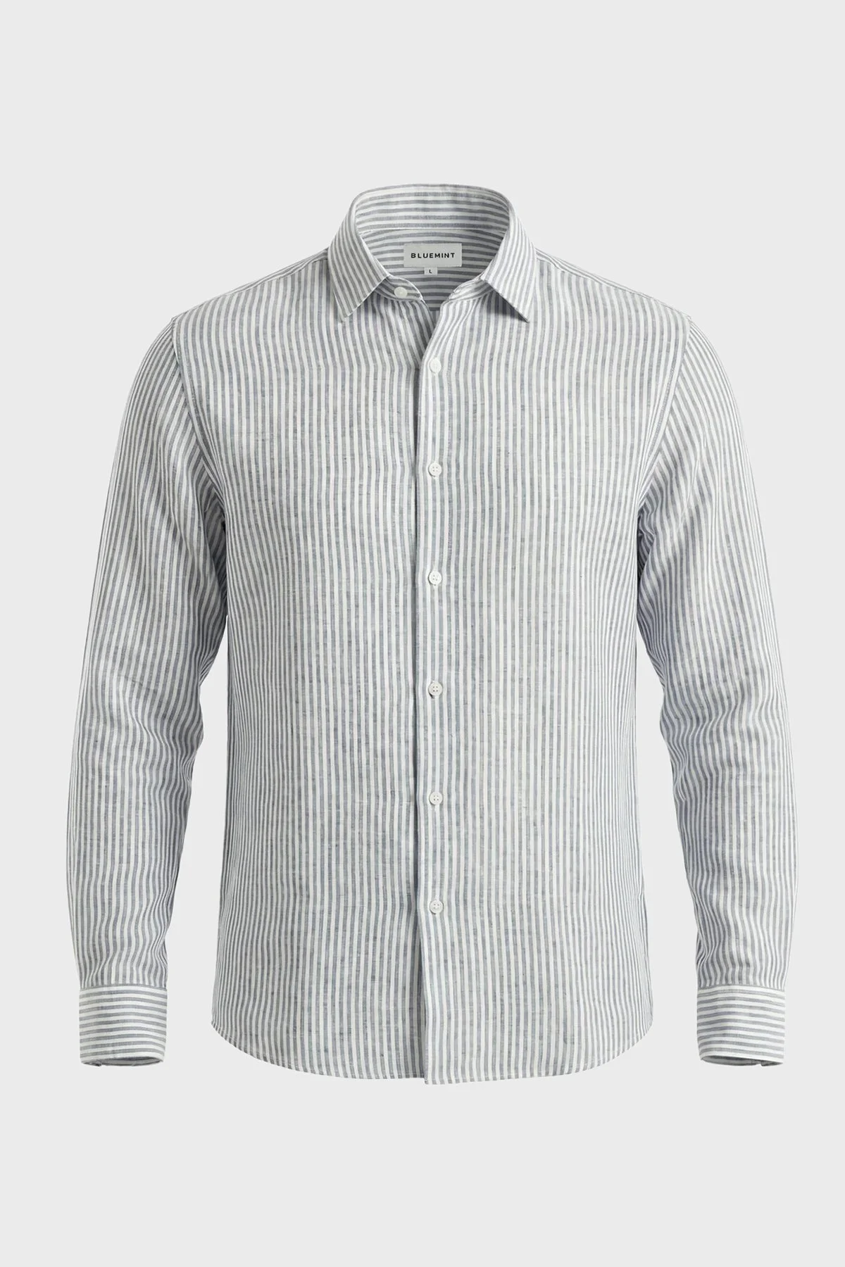 Bluemint Çizgili Pamuk ve Keten Karışımlı Uzun Kollu Erkek Gömlek LUCASTRIPEY 166 HAKİ-BEYAZ - 2