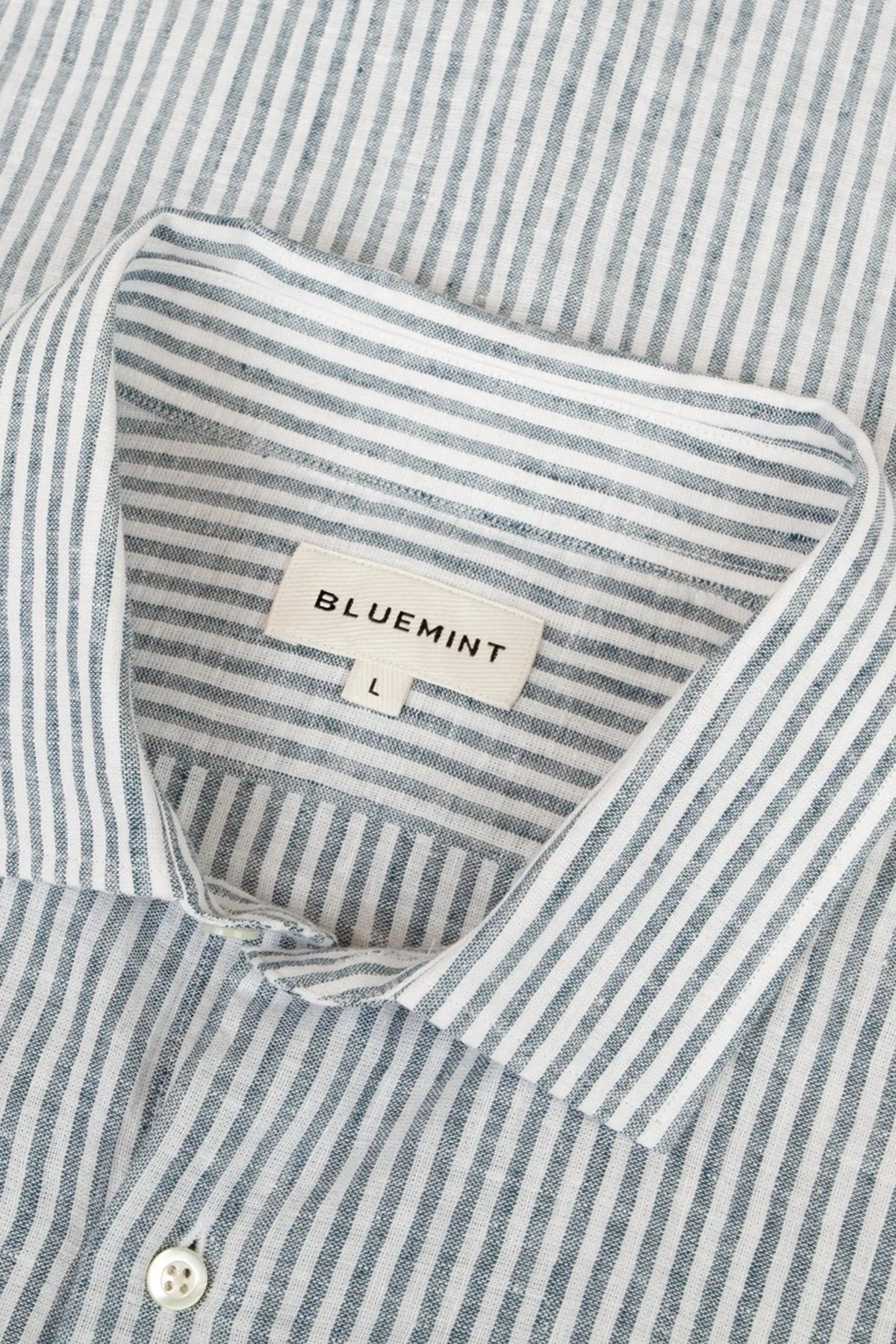 Bluemint Çizgili Pamuk ve Keten Karışımlı Uzun Kollu Erkek Gömlek LUCASTRIPEY 166 HAKİ-BEYAZ - 3