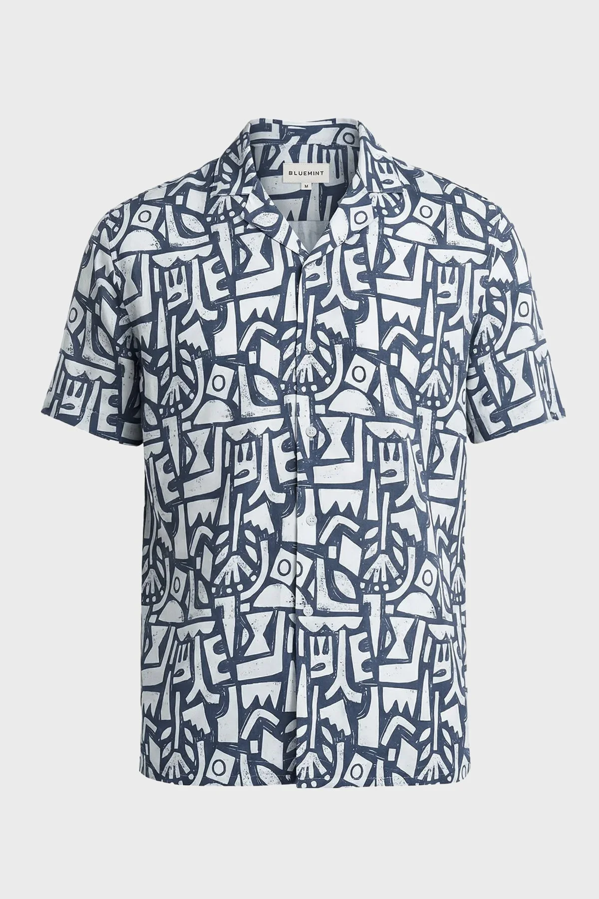 Bluemint Comfort Desenli % 100 Keten Kısa Kollu Erkek Gömlek MARSPRINT 1302 BEYAZ-LACİVERT - 2