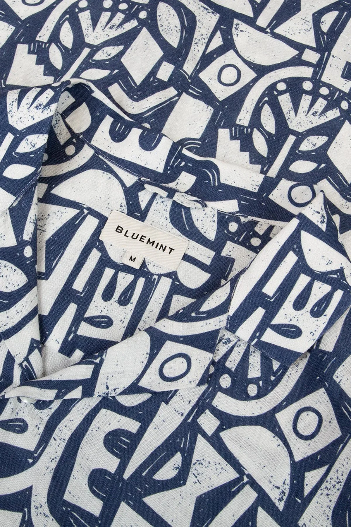Bluemint Comfort Desenli % 100 Keten Kısa Kollu Erkek Gömlek MARSPRINT 1302 BEYAZ-LACİVERT - 3