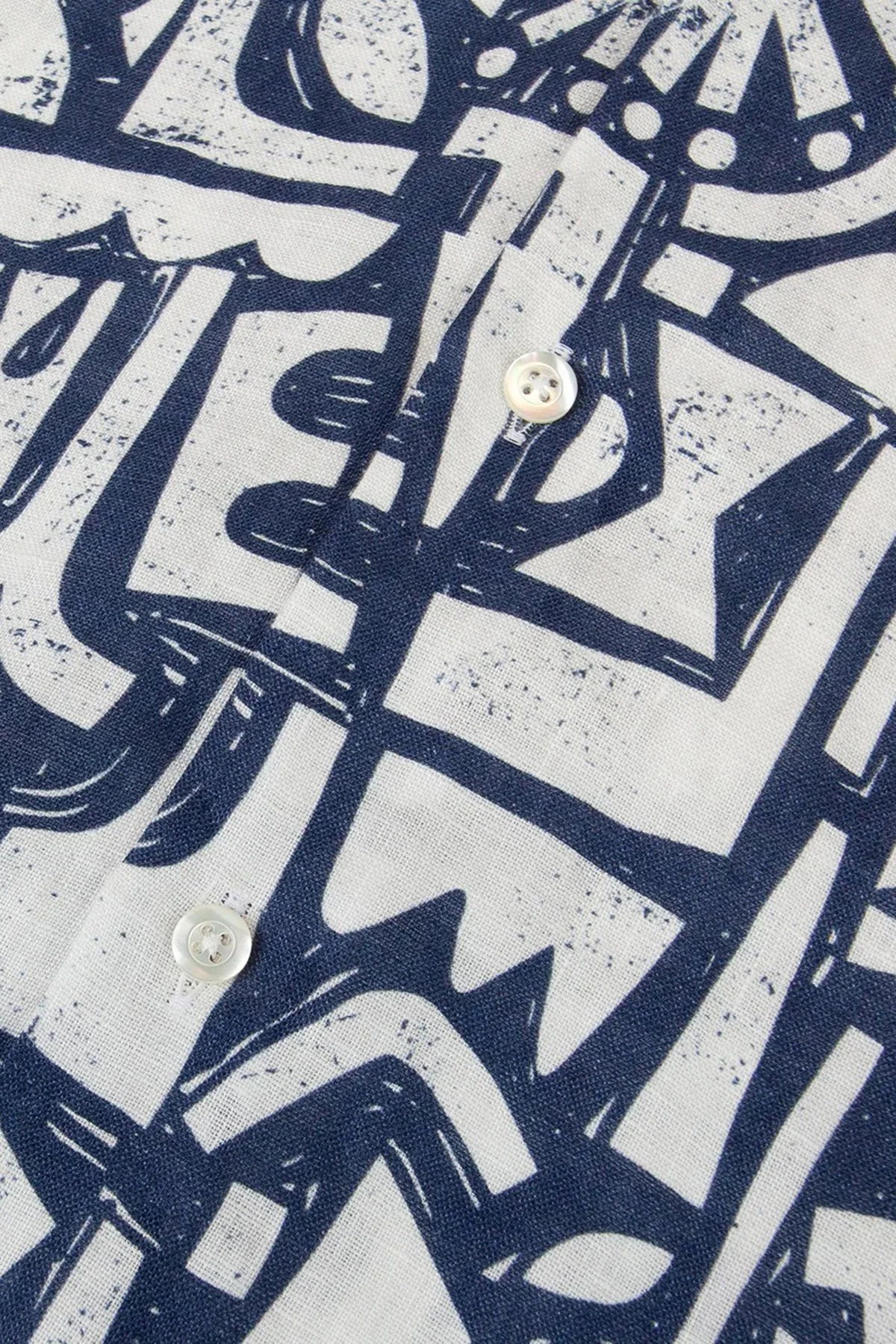 Bluemint Comfort Desenli % 100 Keten Kısa Kollu Erkek Gömlek MARSPRINT 1302 BEYAZ-LACİVERT - 4